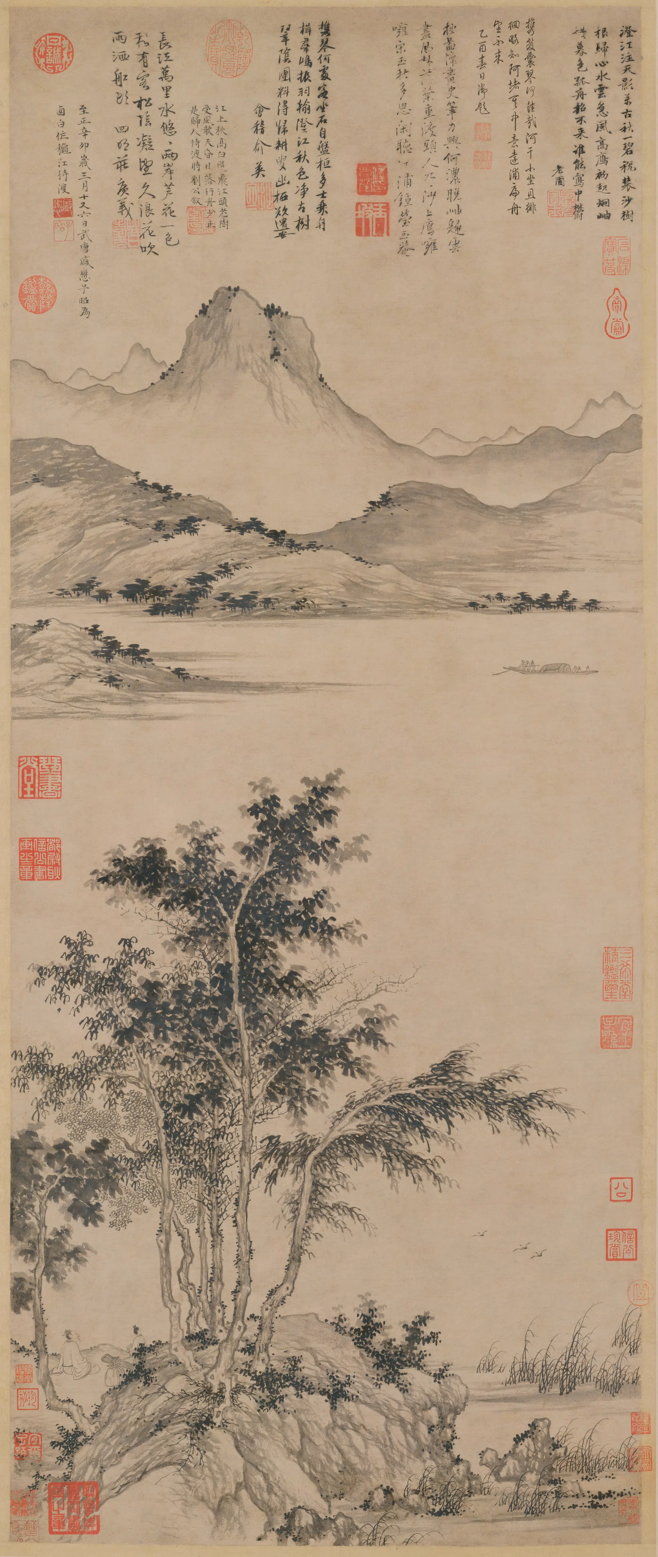 元朝【盛懋】《秋江待渡图轴》