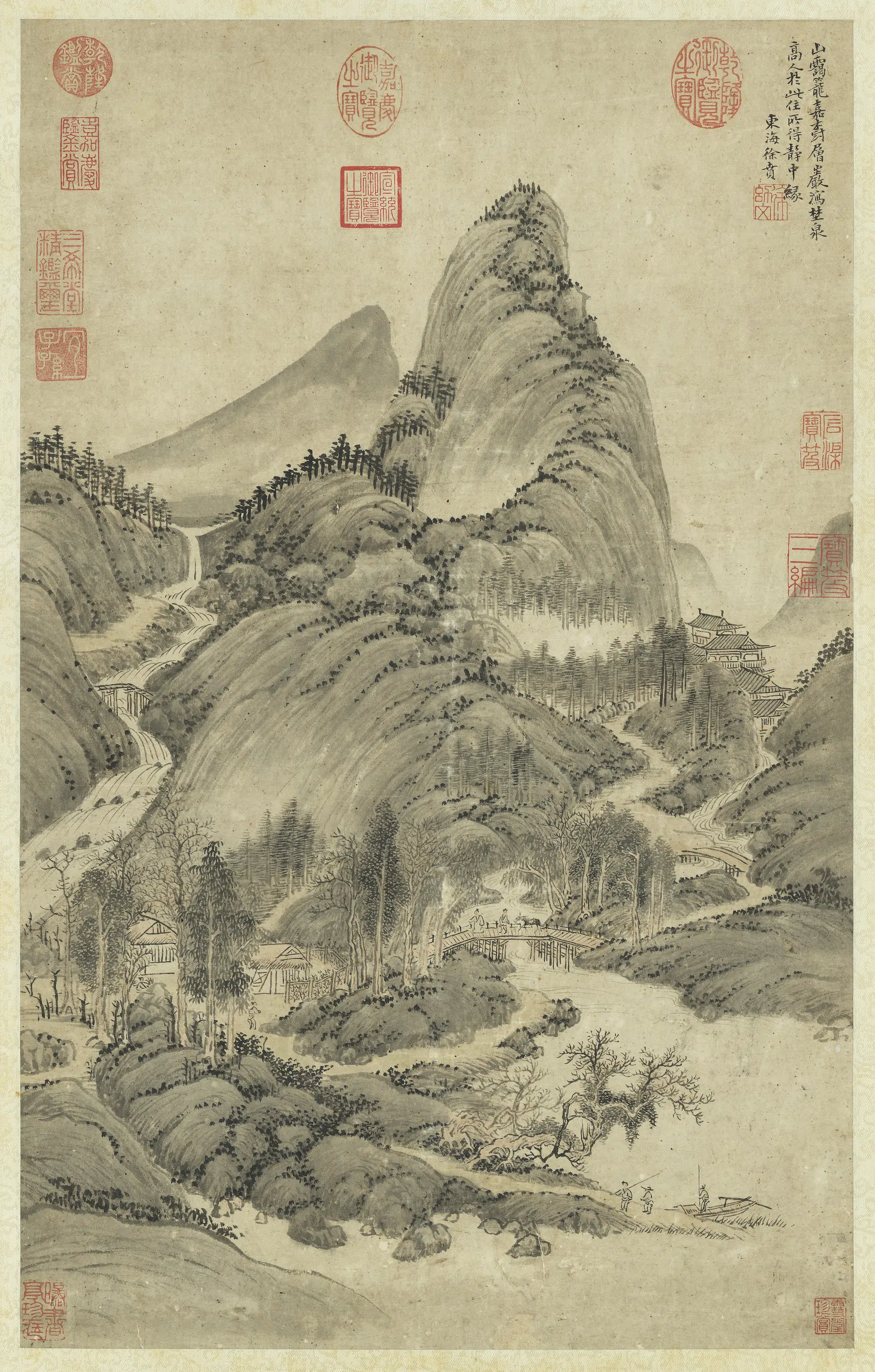明朝【徐贲】《画山水图轴》