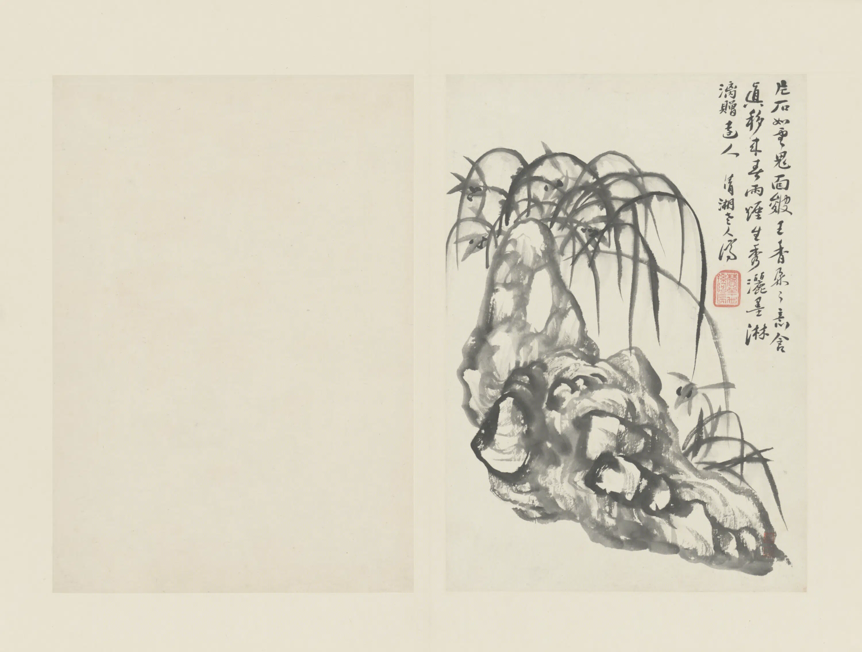 清代【原济】《兰竹册－兰石-2》