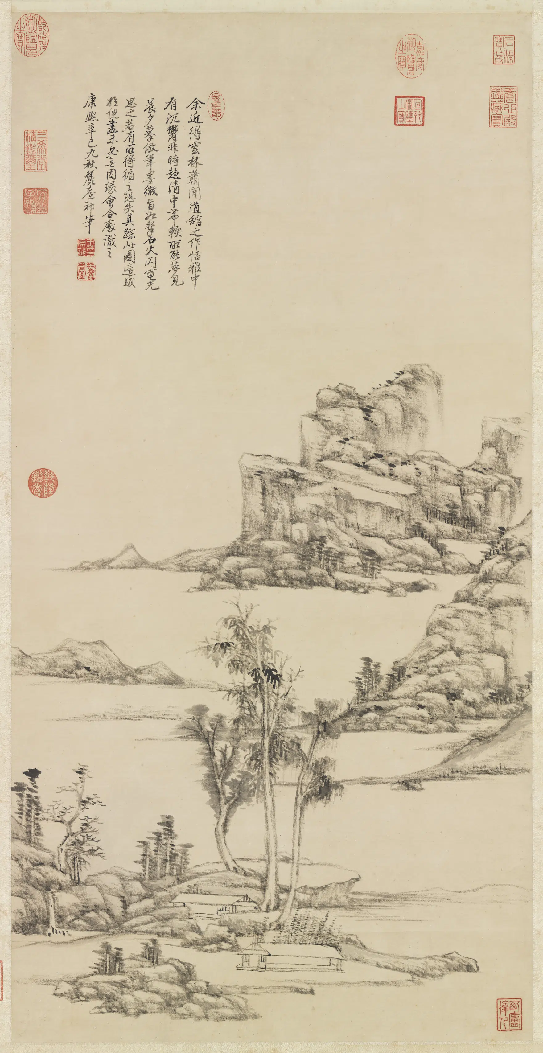 清代【王原祁】《仿倪瓒笔意图轴》