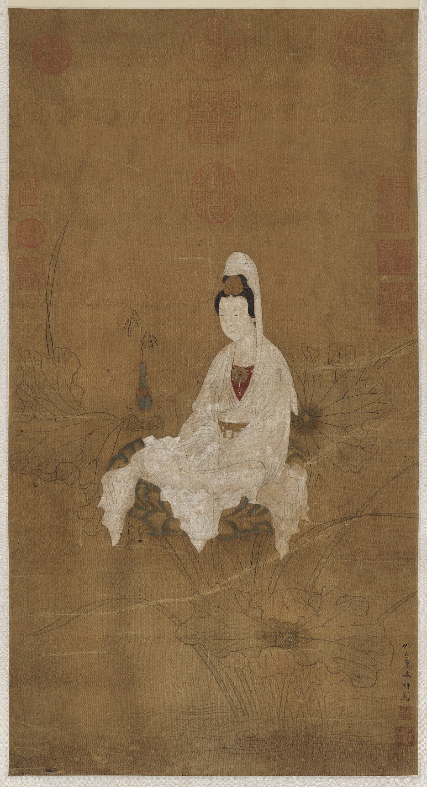 明朝【仇珠】《明仇氏杜陵内史画白衣大士像图轴》 第1张