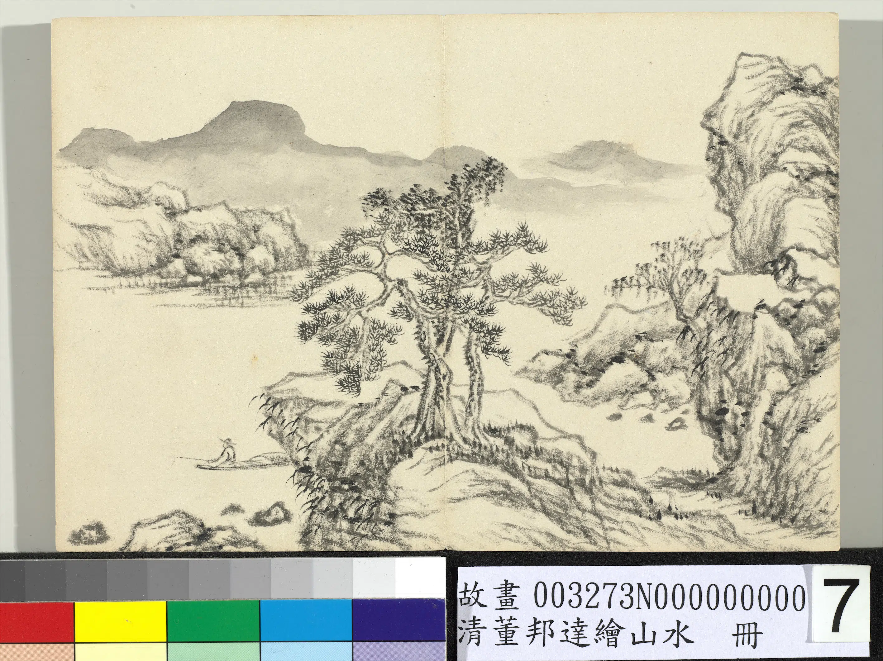 清代【董邦达】《绘山水册-松矶钓艇》