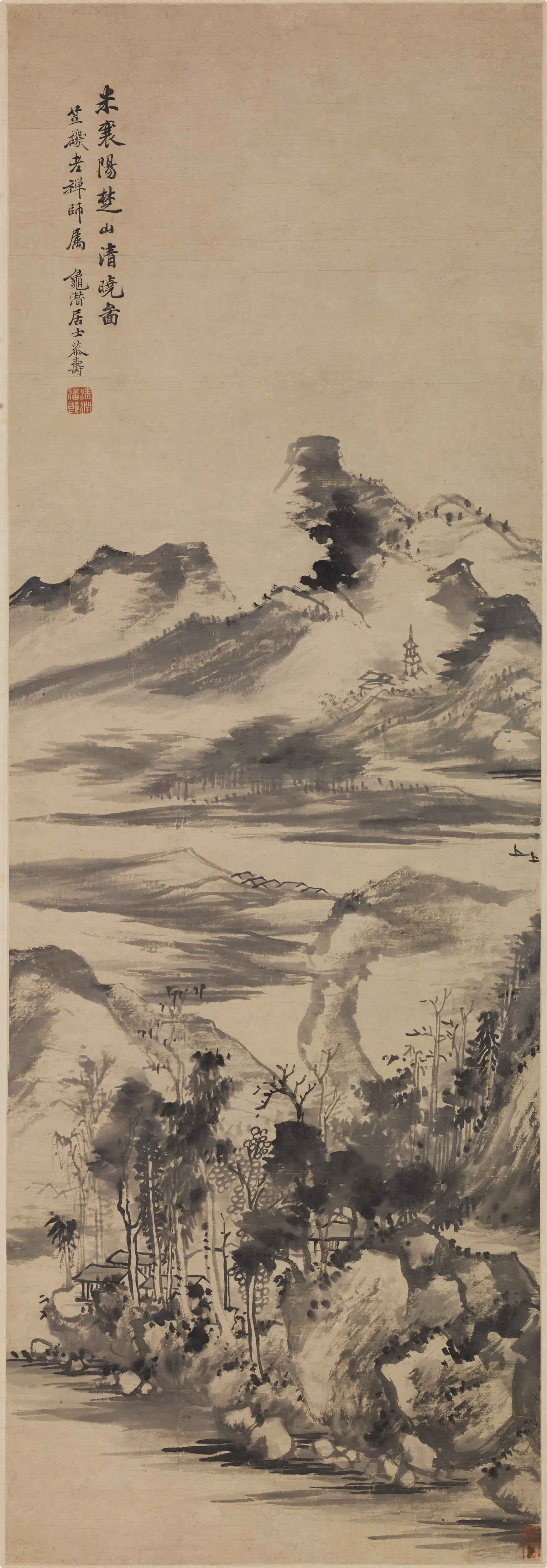 清代【潘恭寿】《楚山清晓图轴》