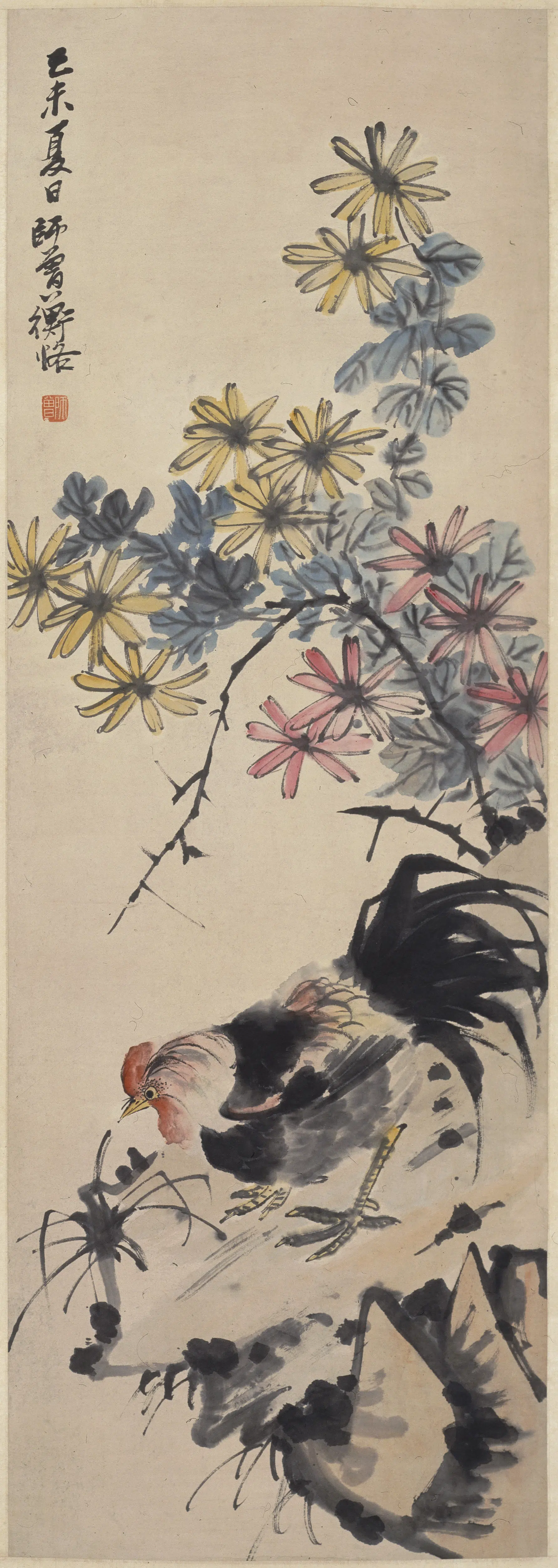 近现代【陈师曾(衡恪)】《鸡菊图轴》