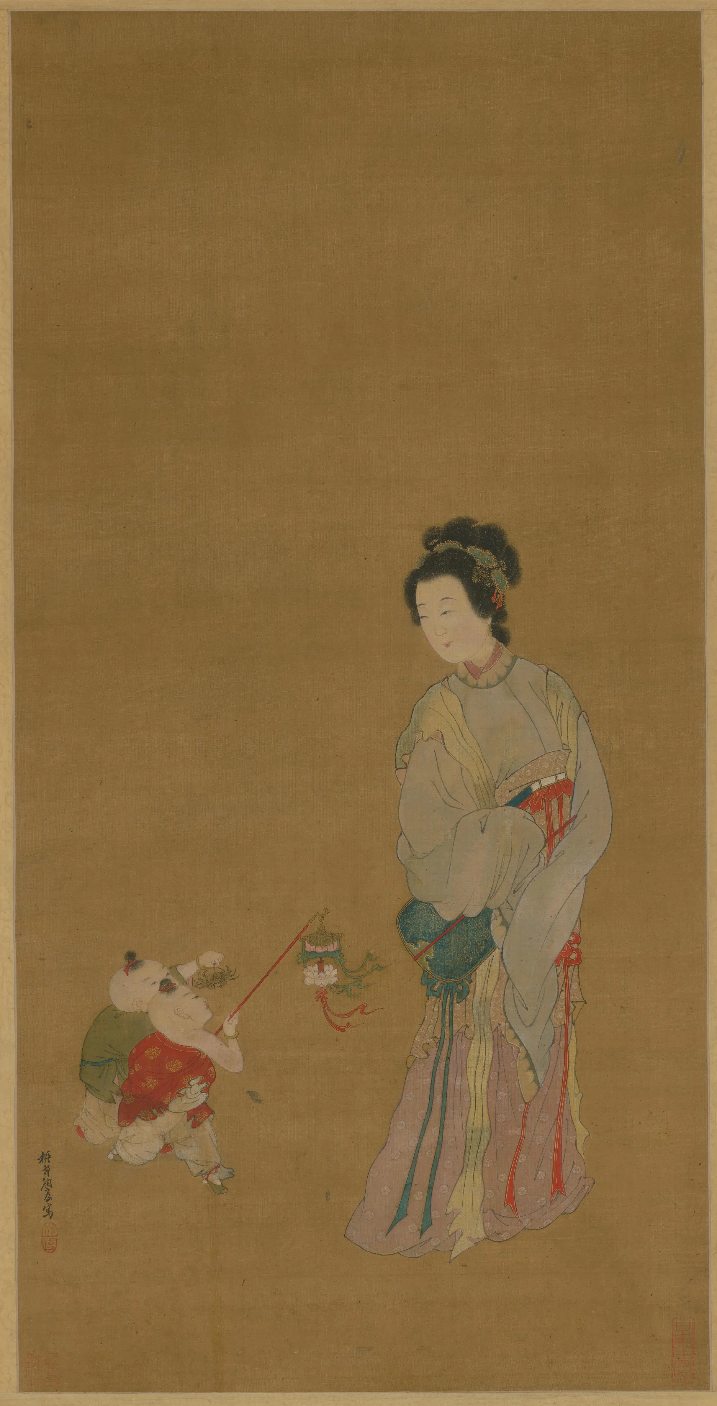 清代【陶宏】《戏婴图轴》