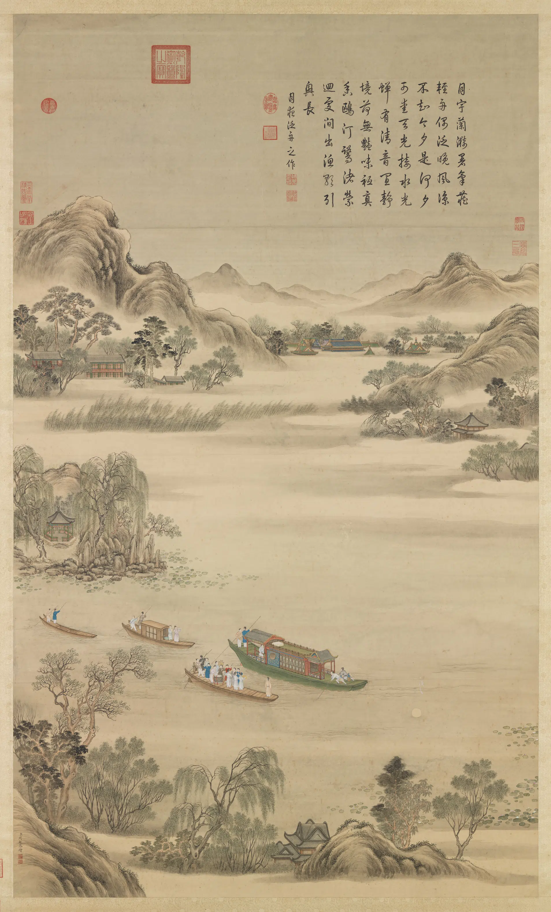 清代【周鲲】《十二禁御图之绘林钟盛夏图轴》