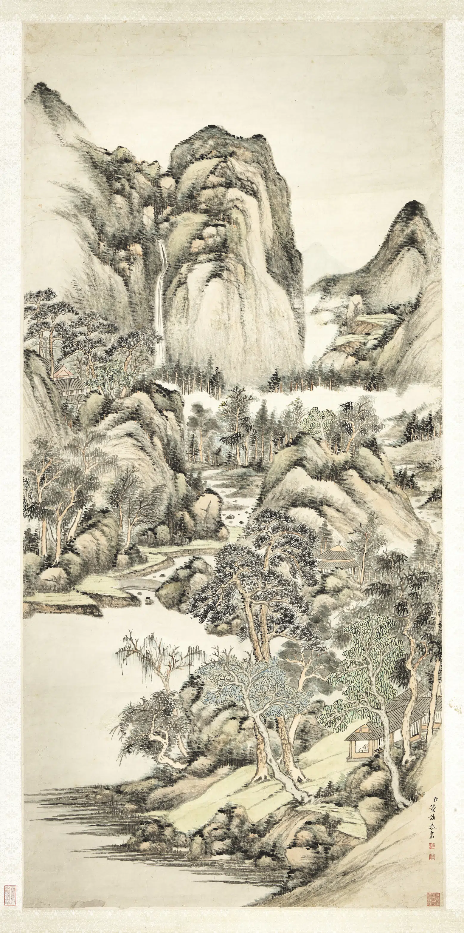 清代【董诰】《云山飞瀑图轴》