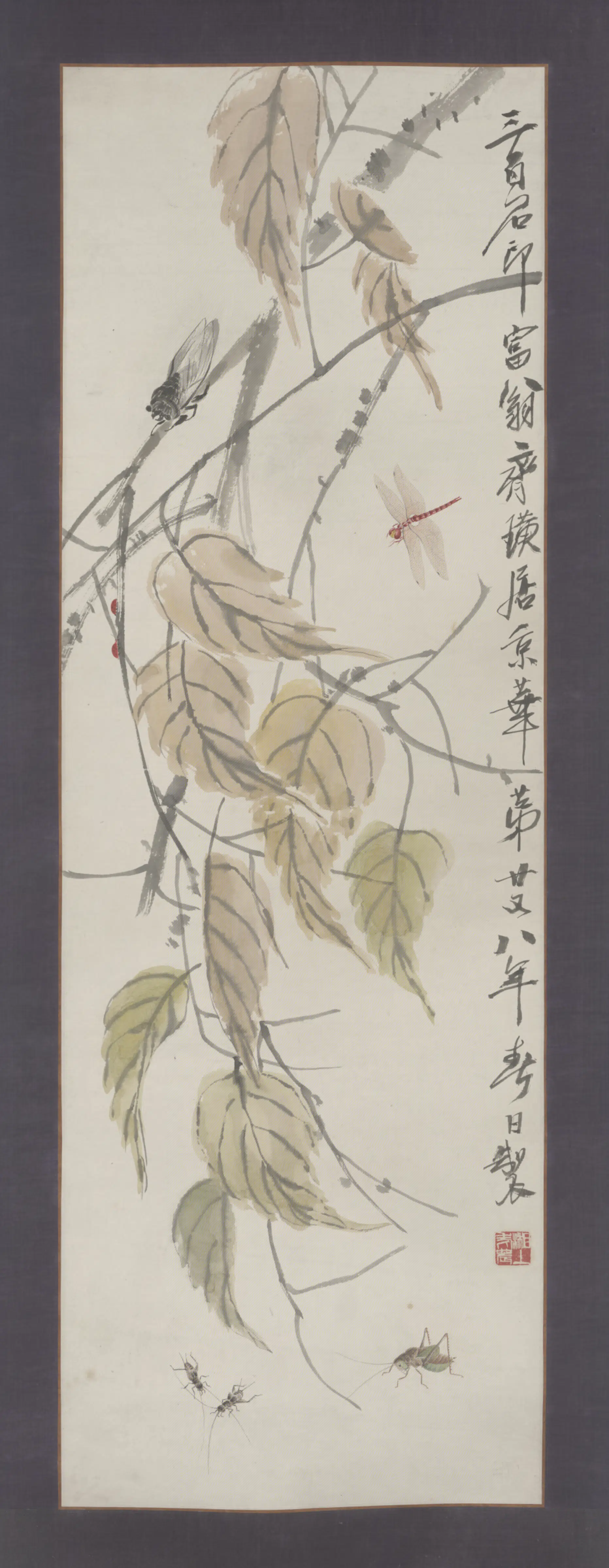 近现代【齐白石】《折枝昆虫图轴》