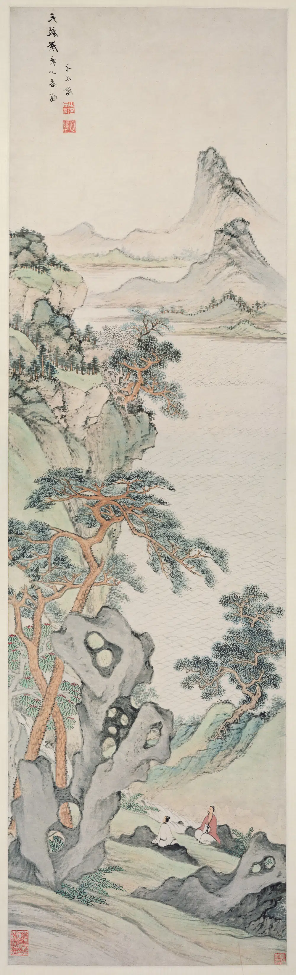 明朝【卞文瑜】《松岩观泉图轴》
