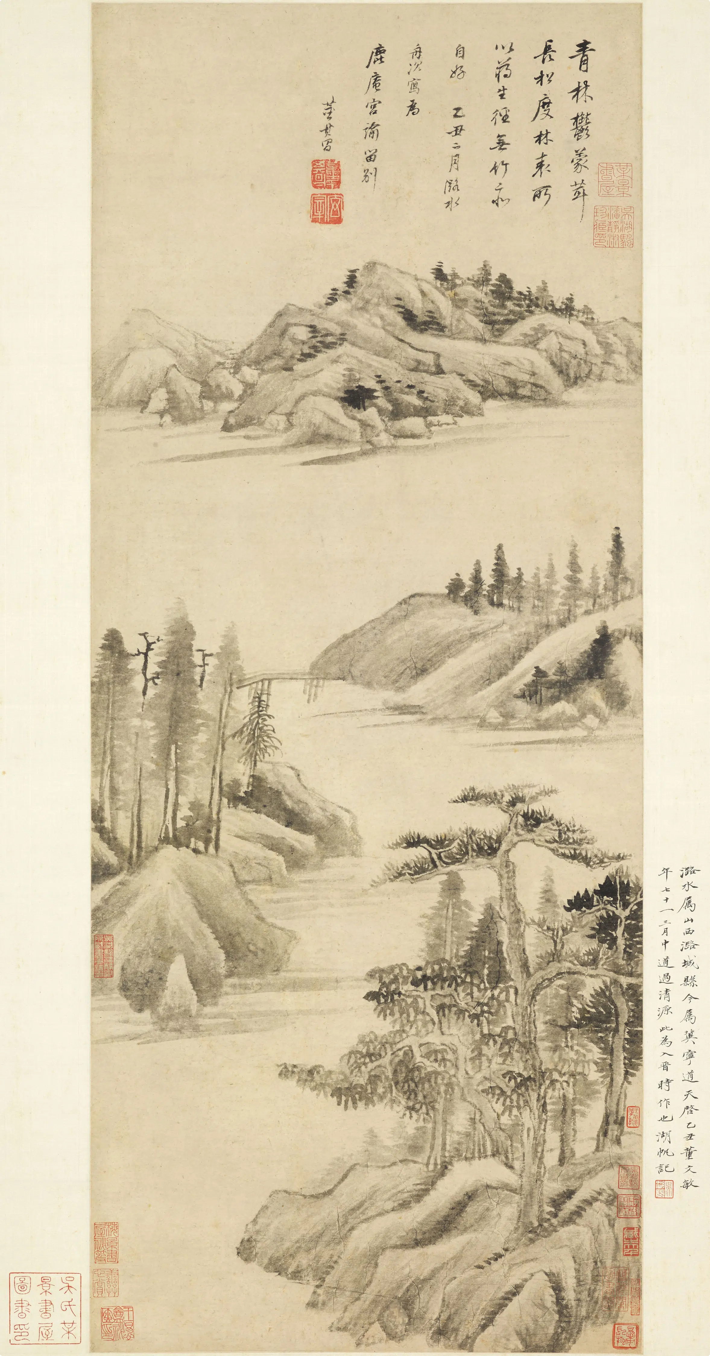 明朝【董其昌】《潞河赠别图轴》