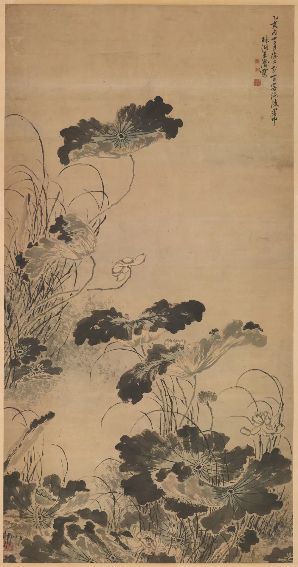清代【王潜】《荷花图轴》