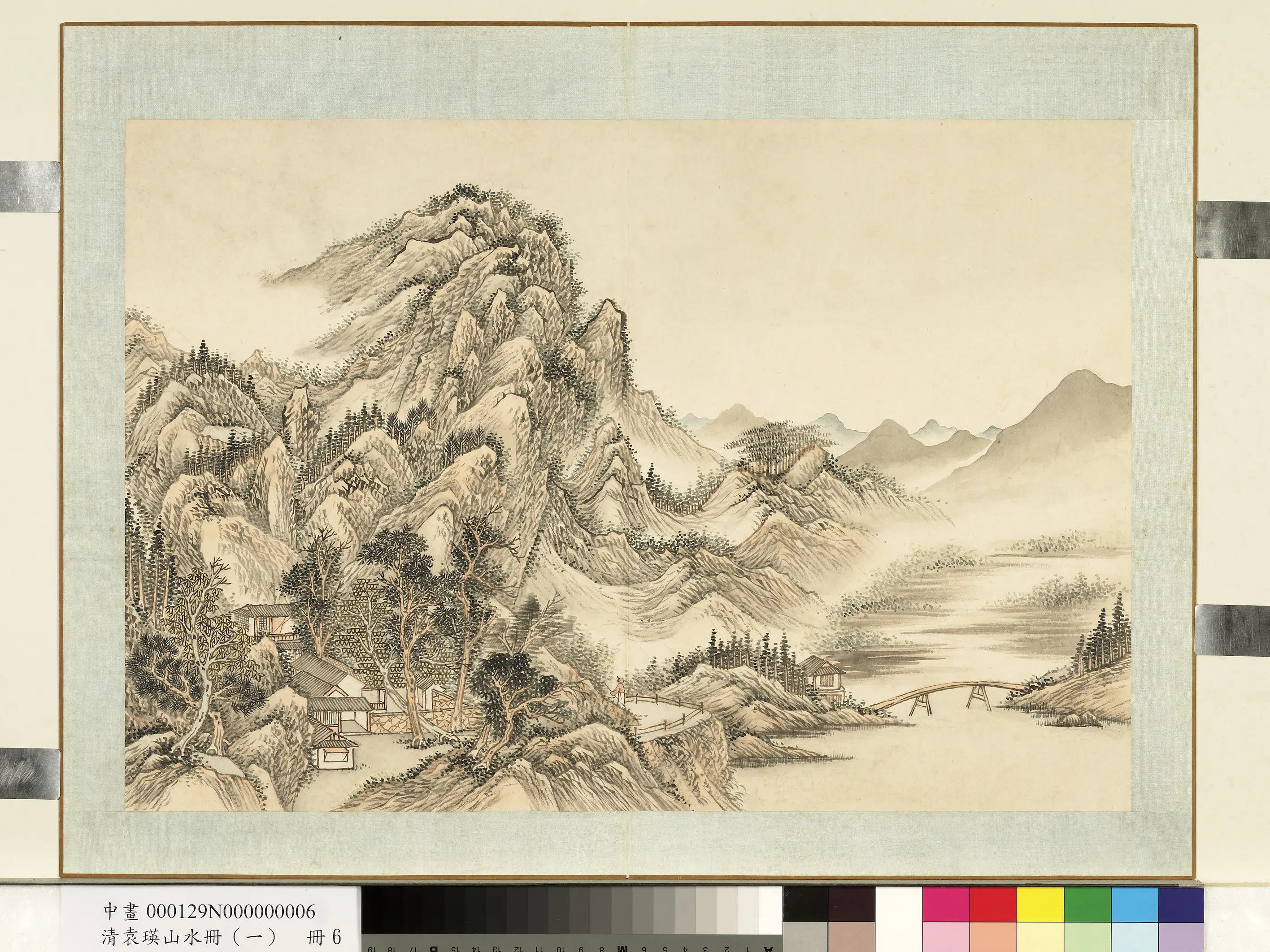 清代【袁瑛】《山水册（一）策杖眺溪》