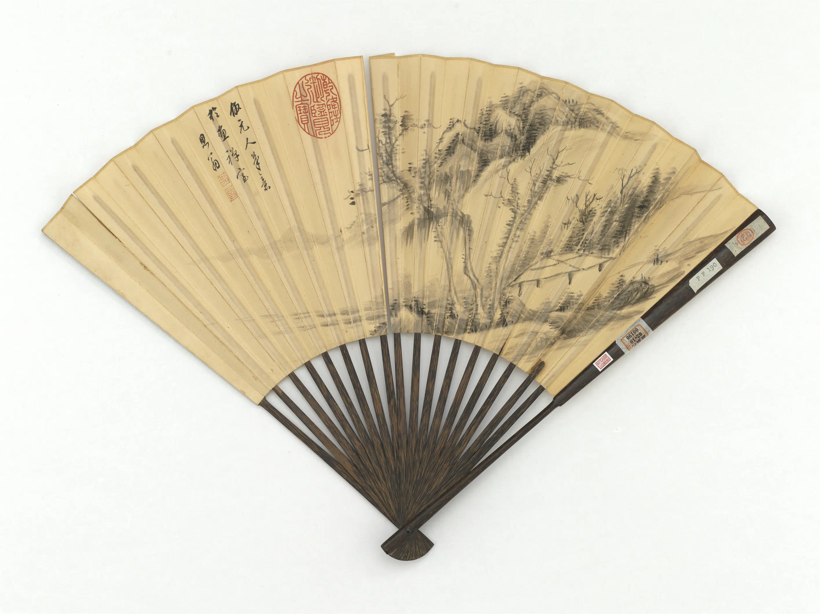 明代【董其昌】《画疏林亭子-成扇》