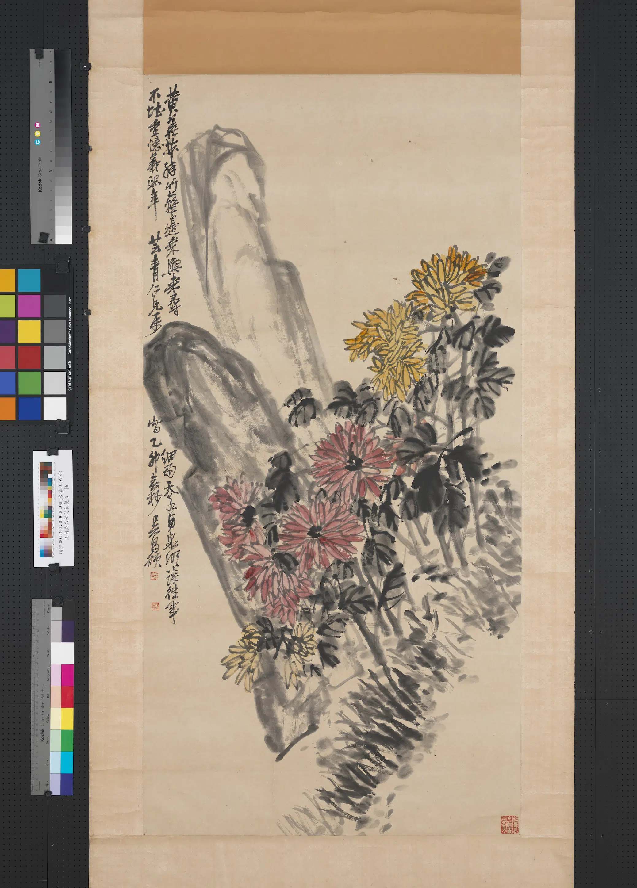 清代【吴昌硕】《菊花双石图轴》
