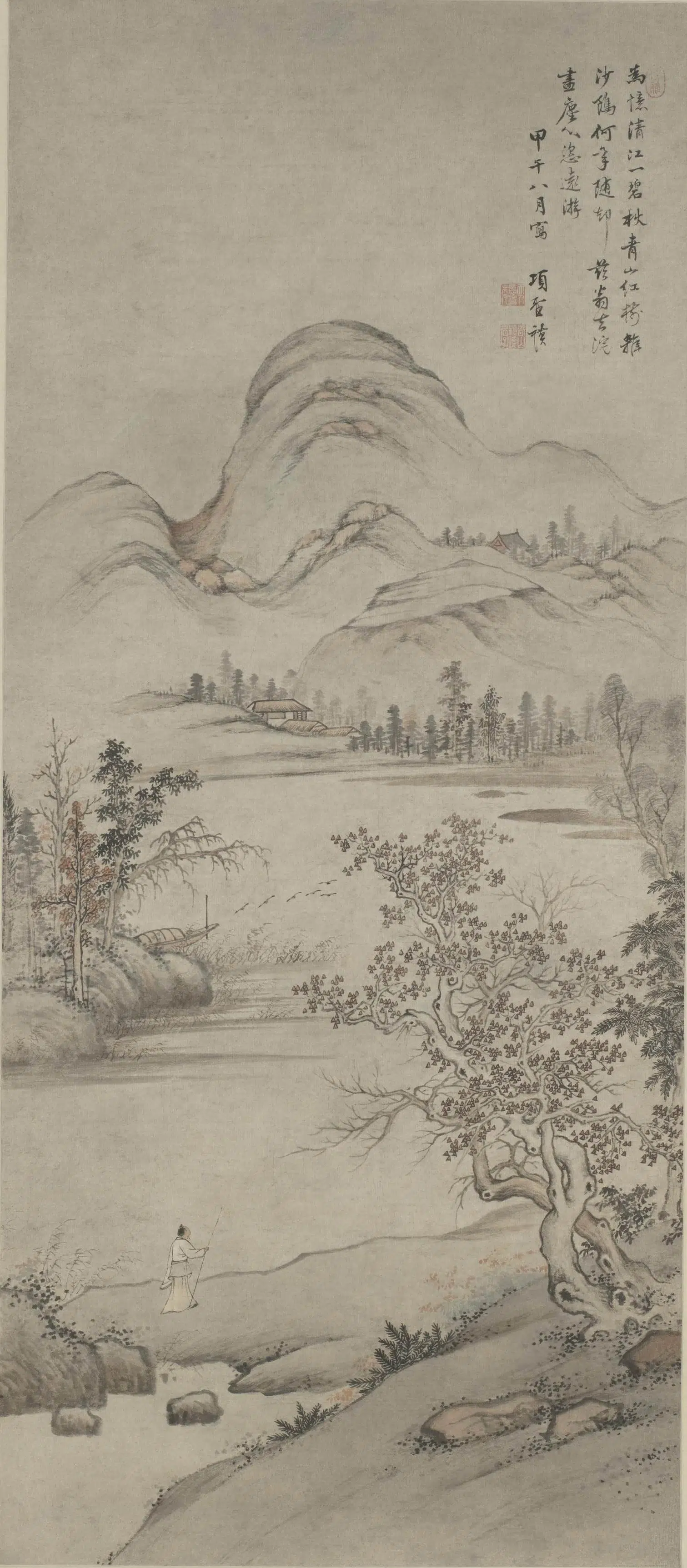 明朝【项圣谟】《青山红树图轴》