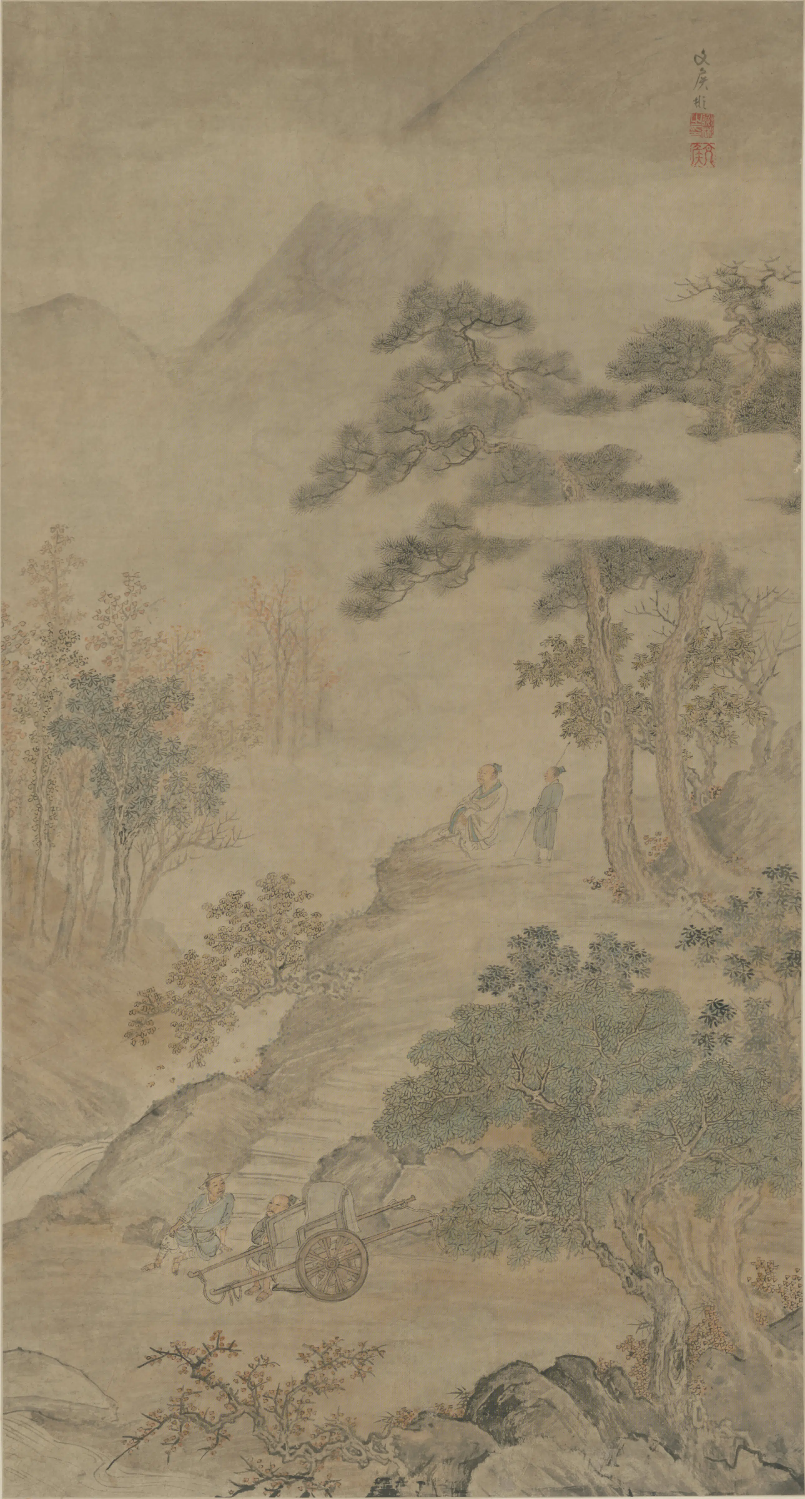 清代【谢彬】《枫林停车图轴》