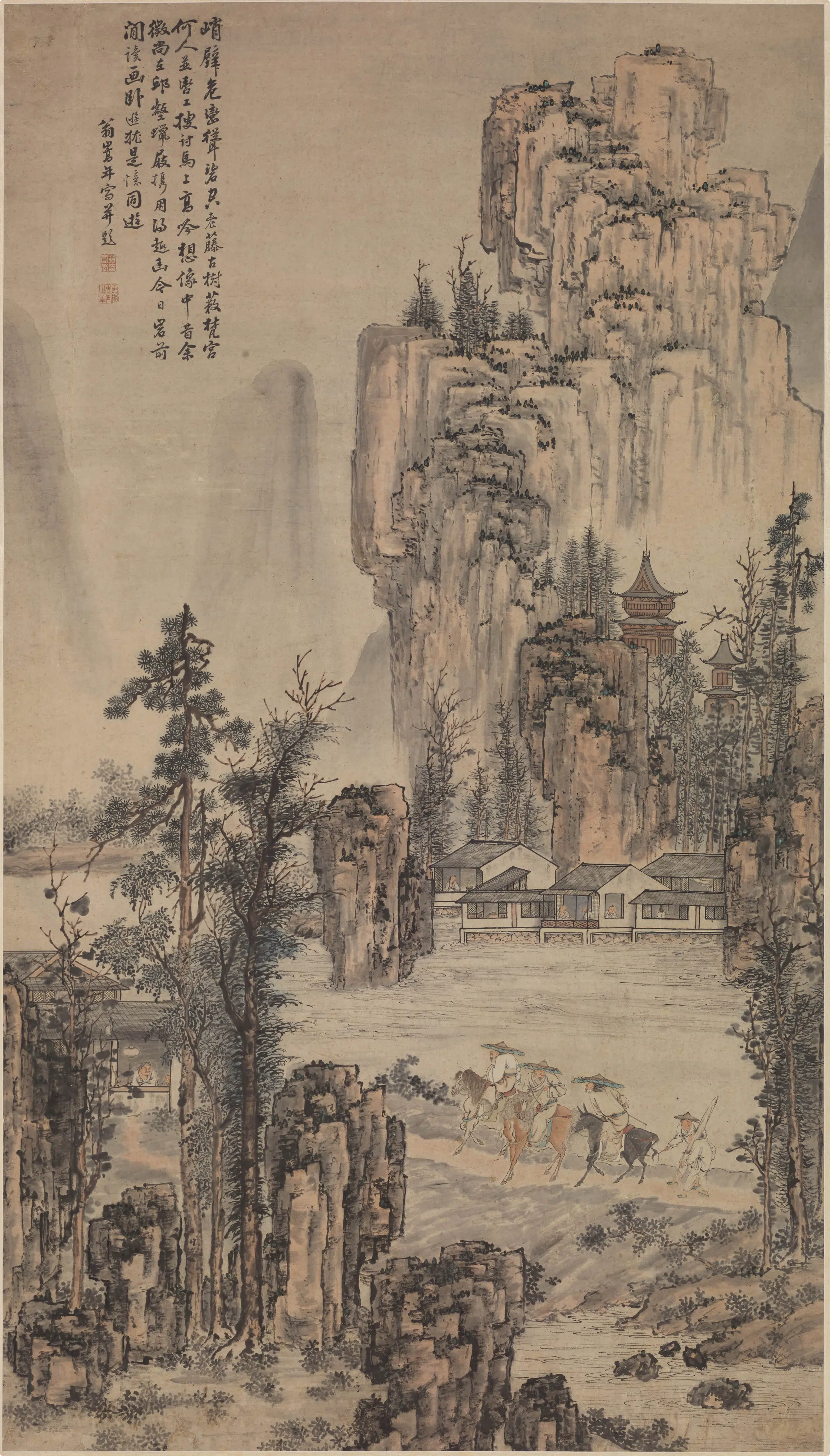 清代【翁嵩年】《并轡高吟图轴》