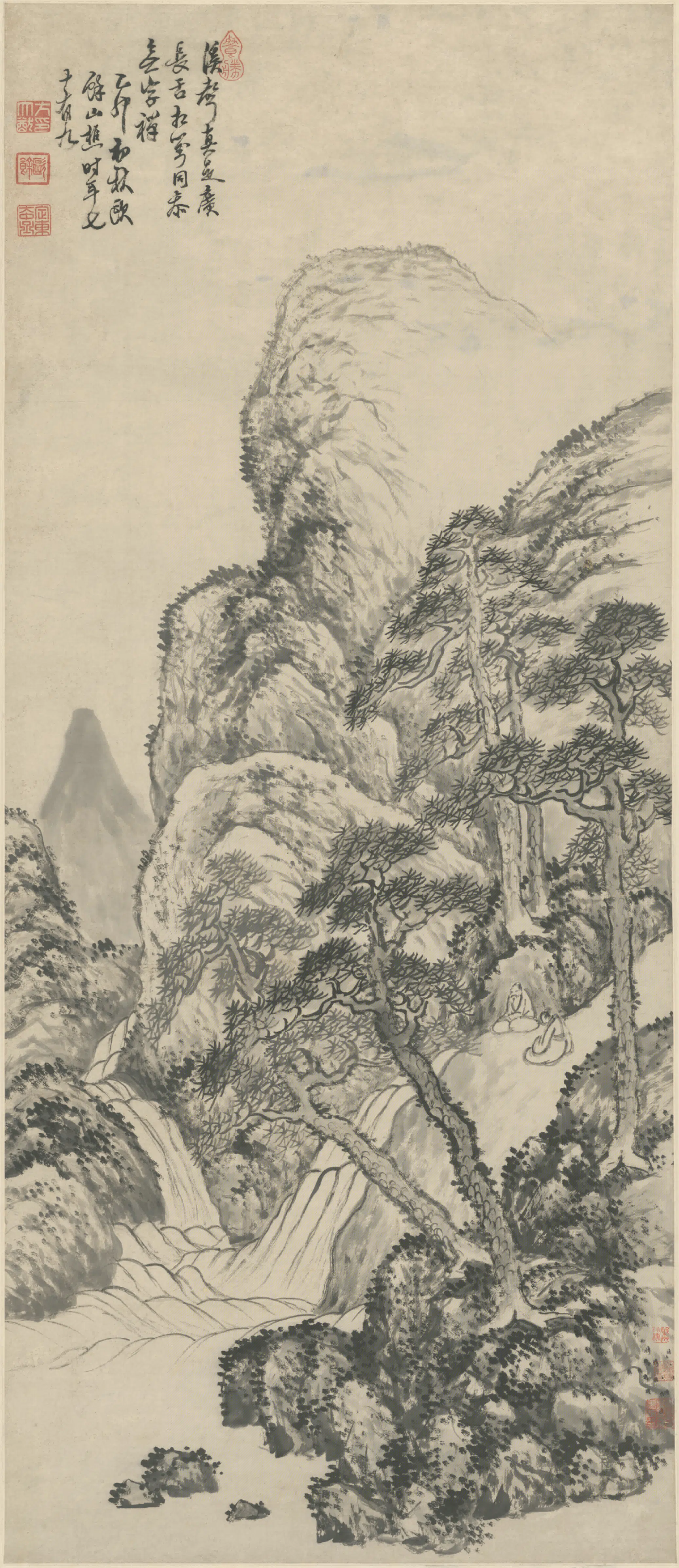 清代【方大猷】《松壑听泉图轴》
