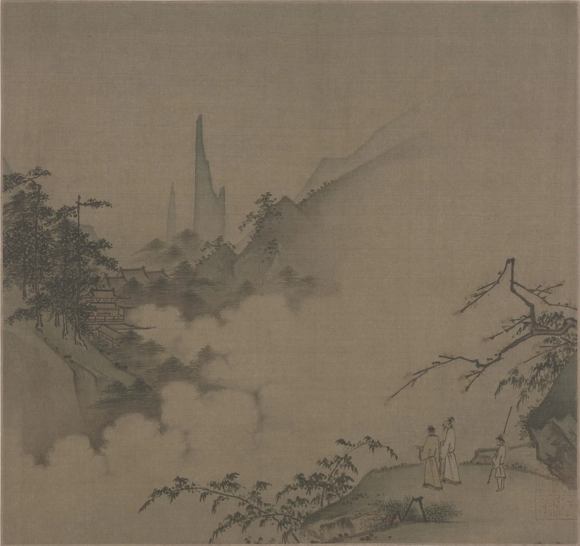 宋代【佚名】《宋人云峰远眺图页》