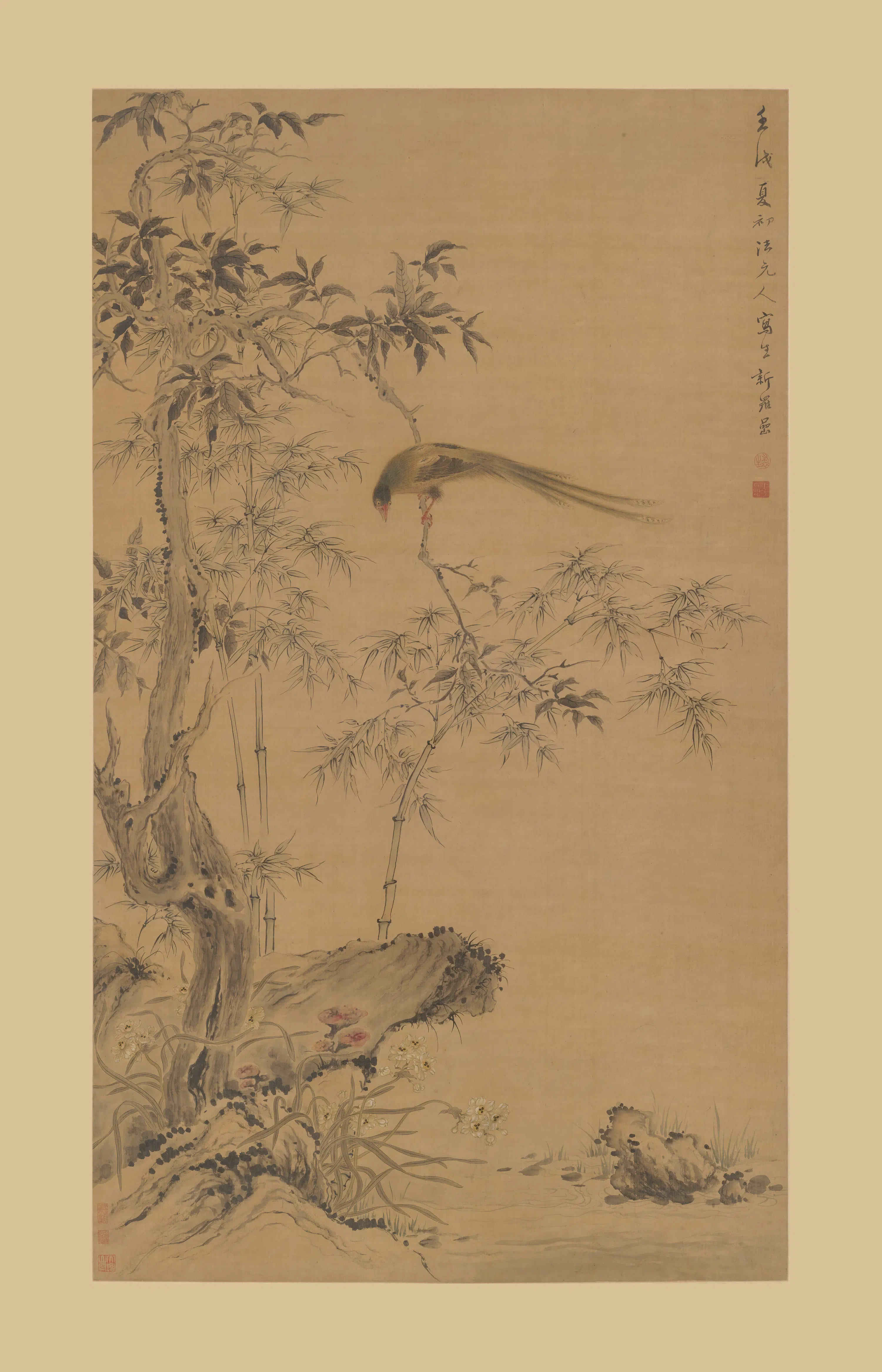 清代【华喦（华岩)】《桂树山雉图轴》 第1张