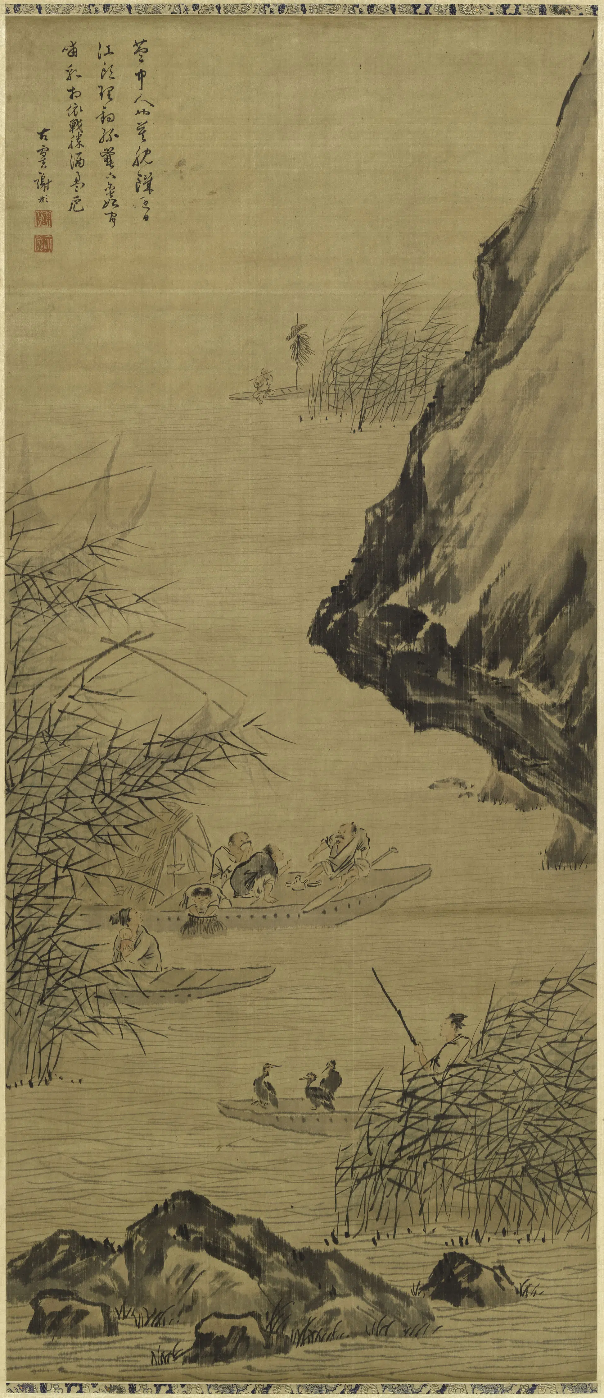 清代【谢彬】《渔家图轴》