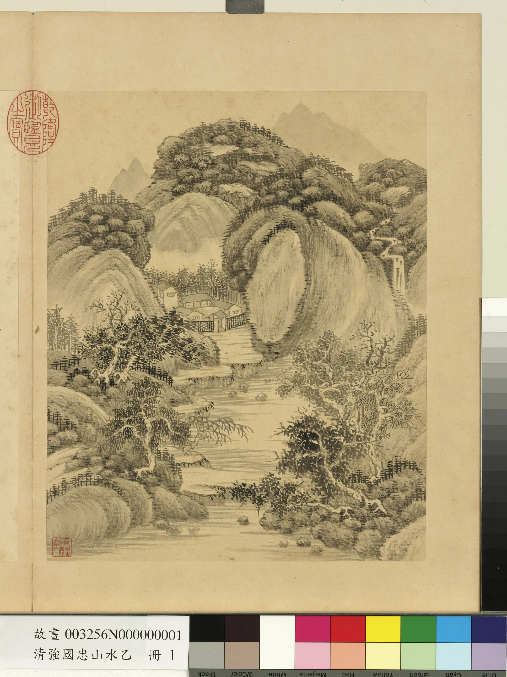 清代【强国忠】《山水乙册-危石深院》