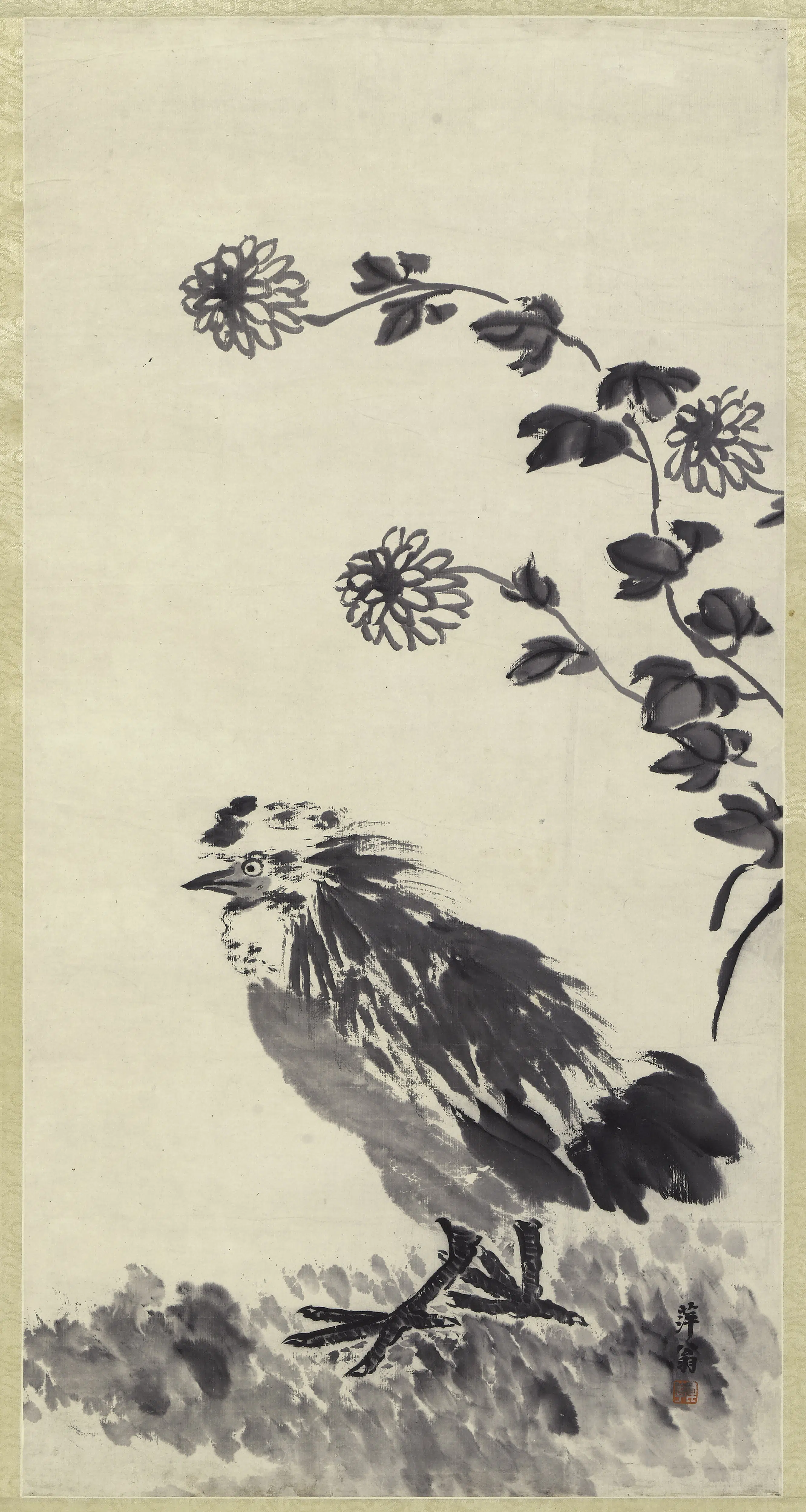近现代【齐白石】《鸡菊图轴》