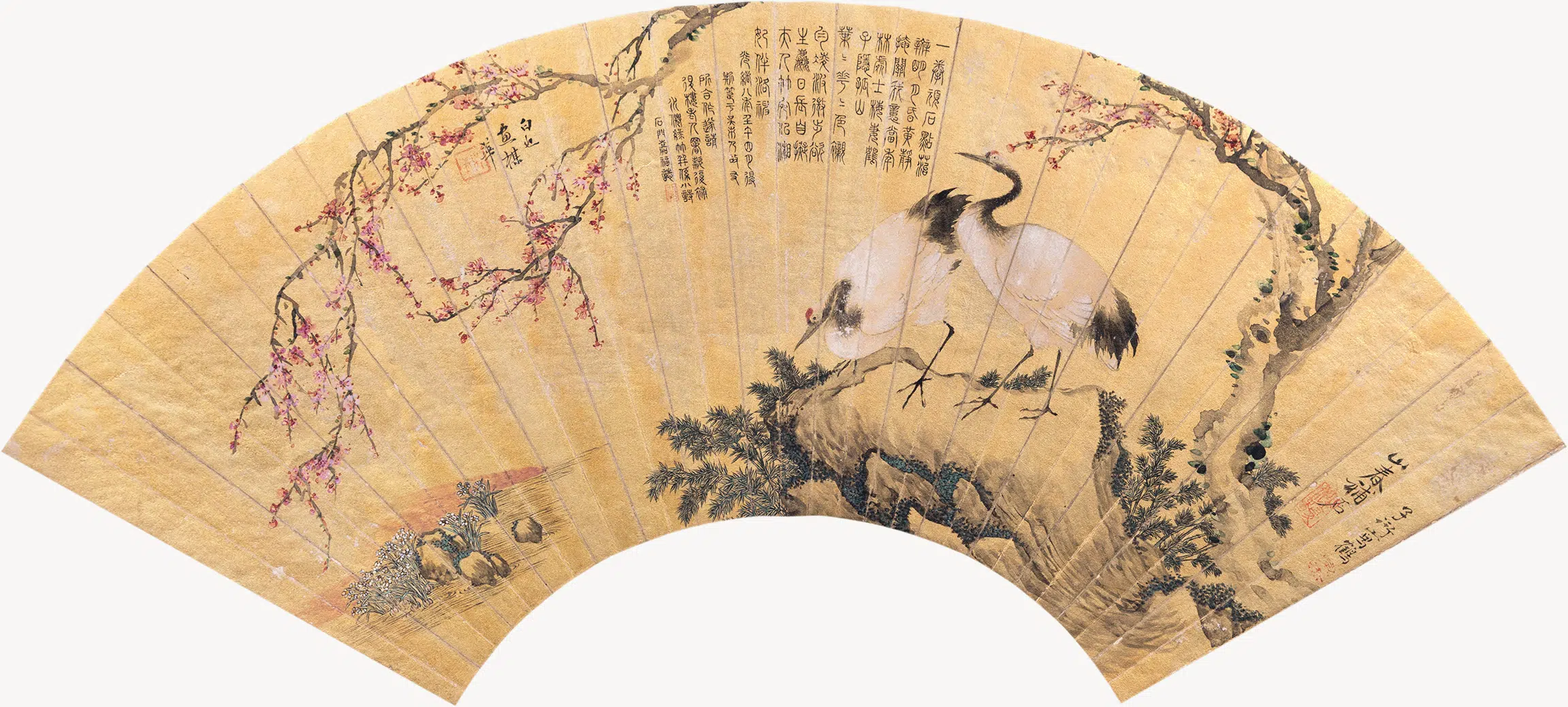清代【李嘉福】《合作（四家）花鸟扇面》
