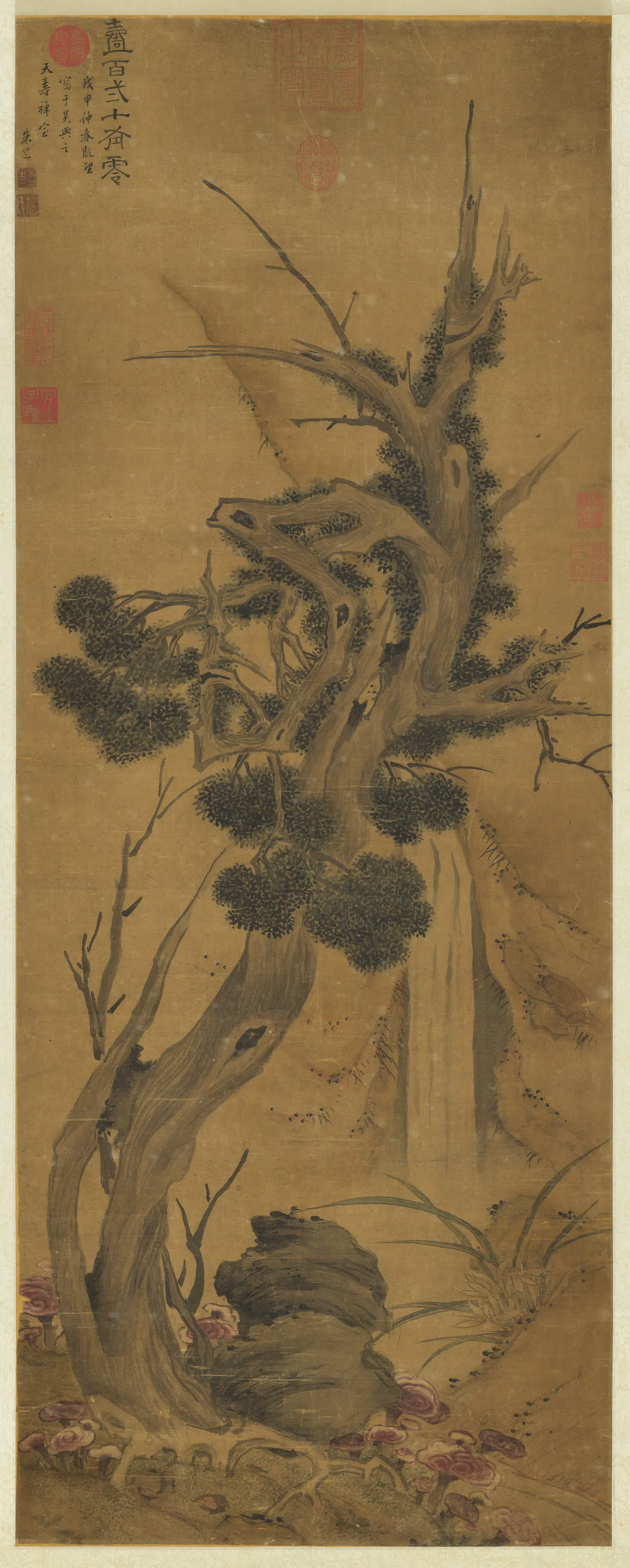 明朝【朱竺】《百龄添算图轴》
