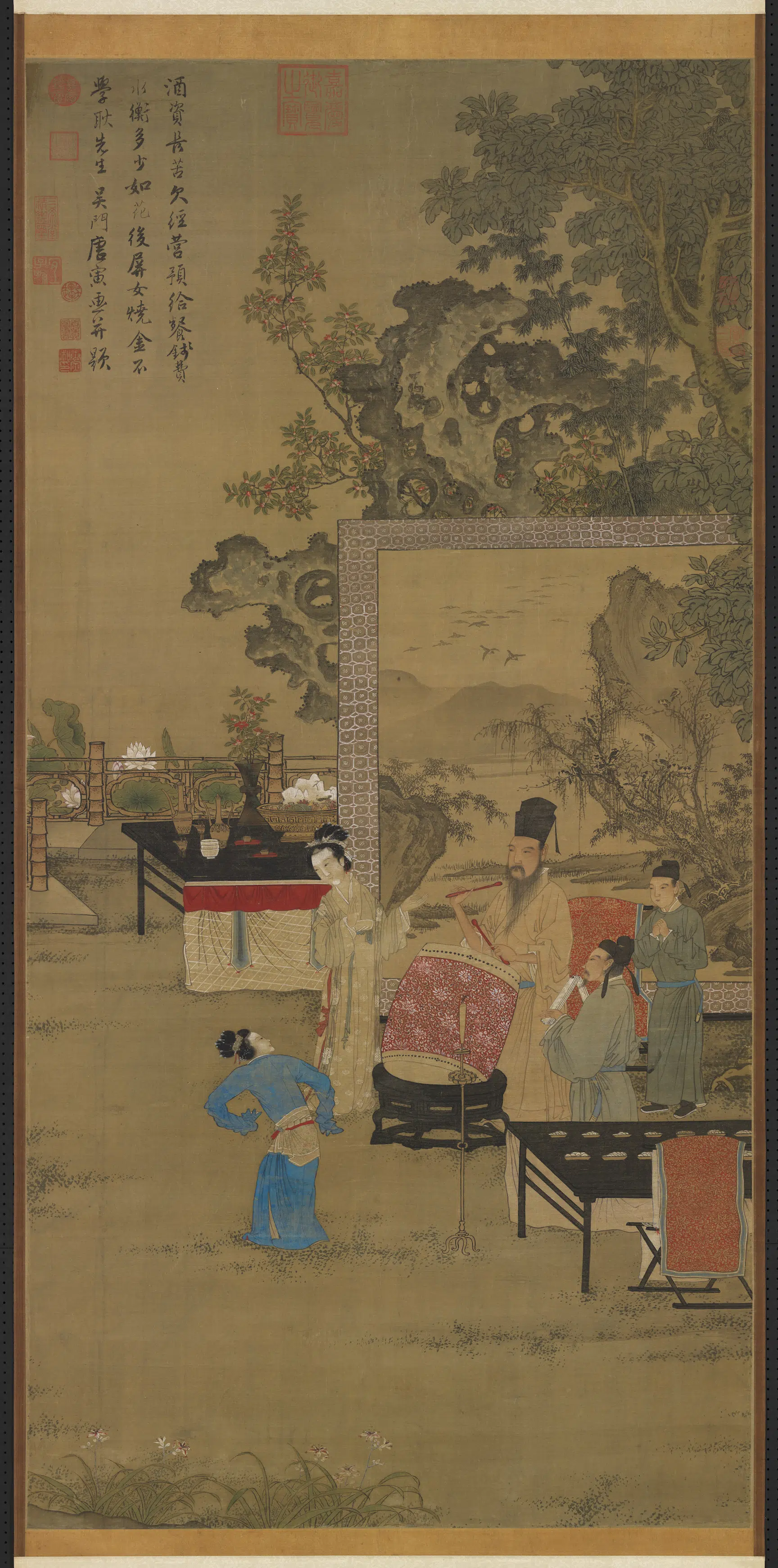 明朝【唐寅】《画韩熙载夜宴图轴》