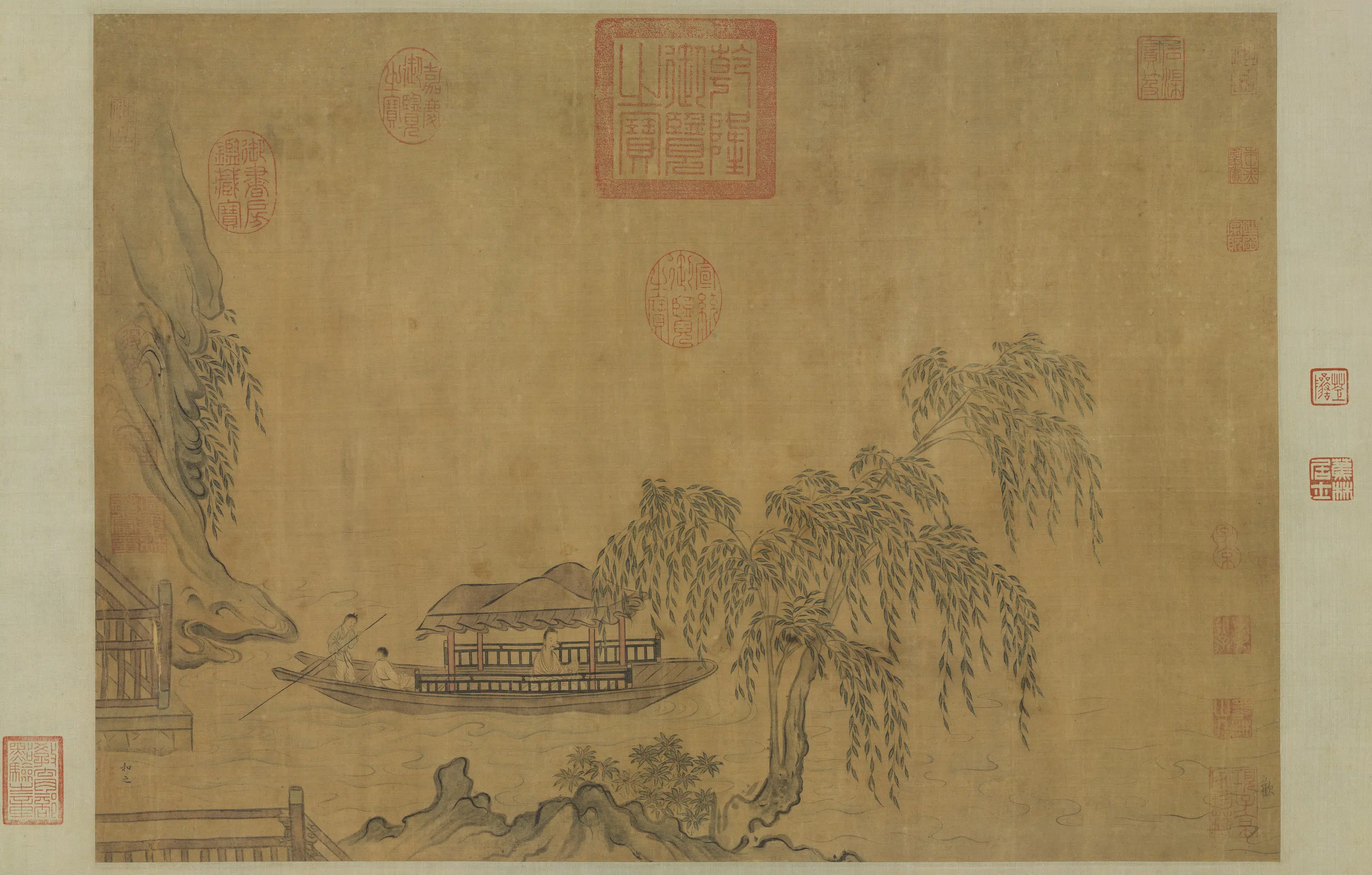 南宋【马和之】《柳溪春舫图轴》