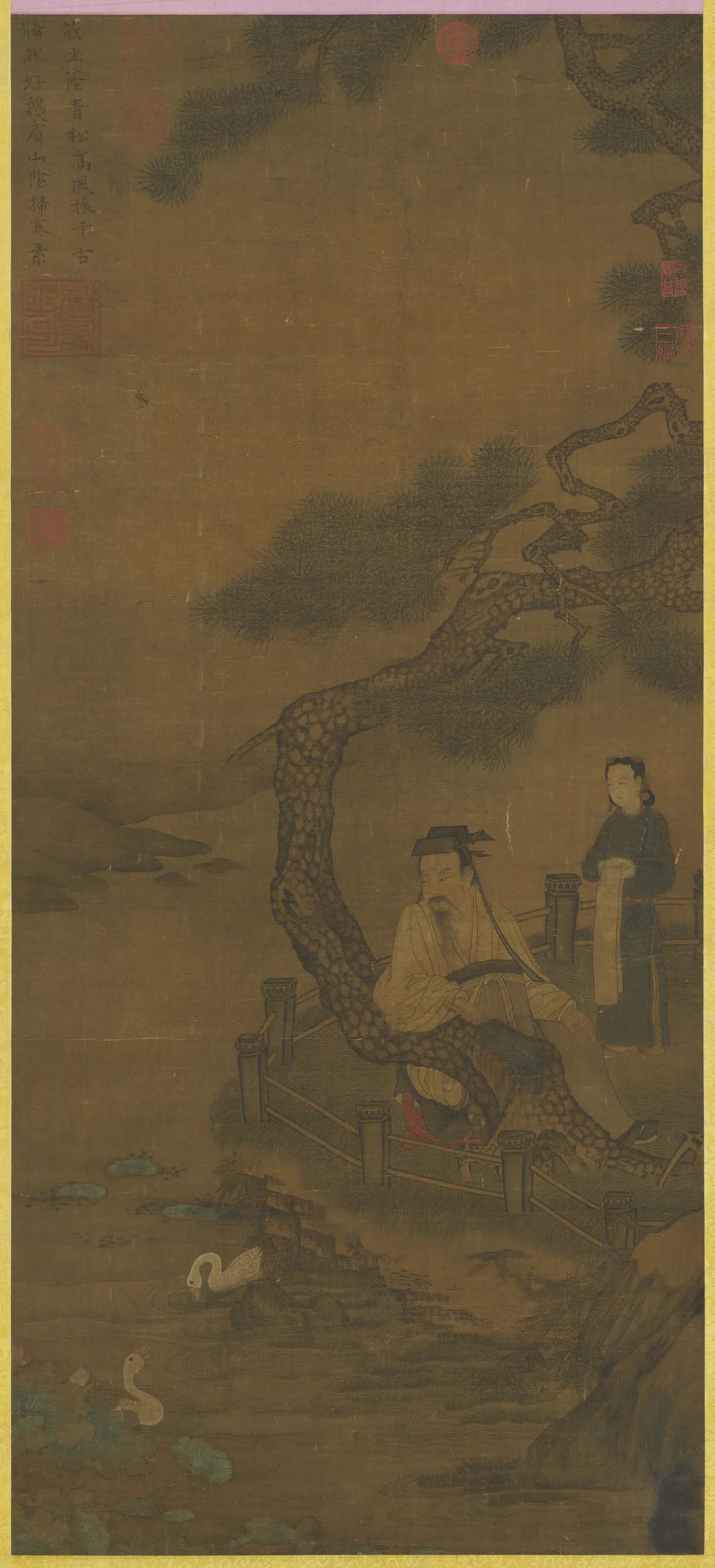 南宋【马远】《画王羲之玩鹅图轴》