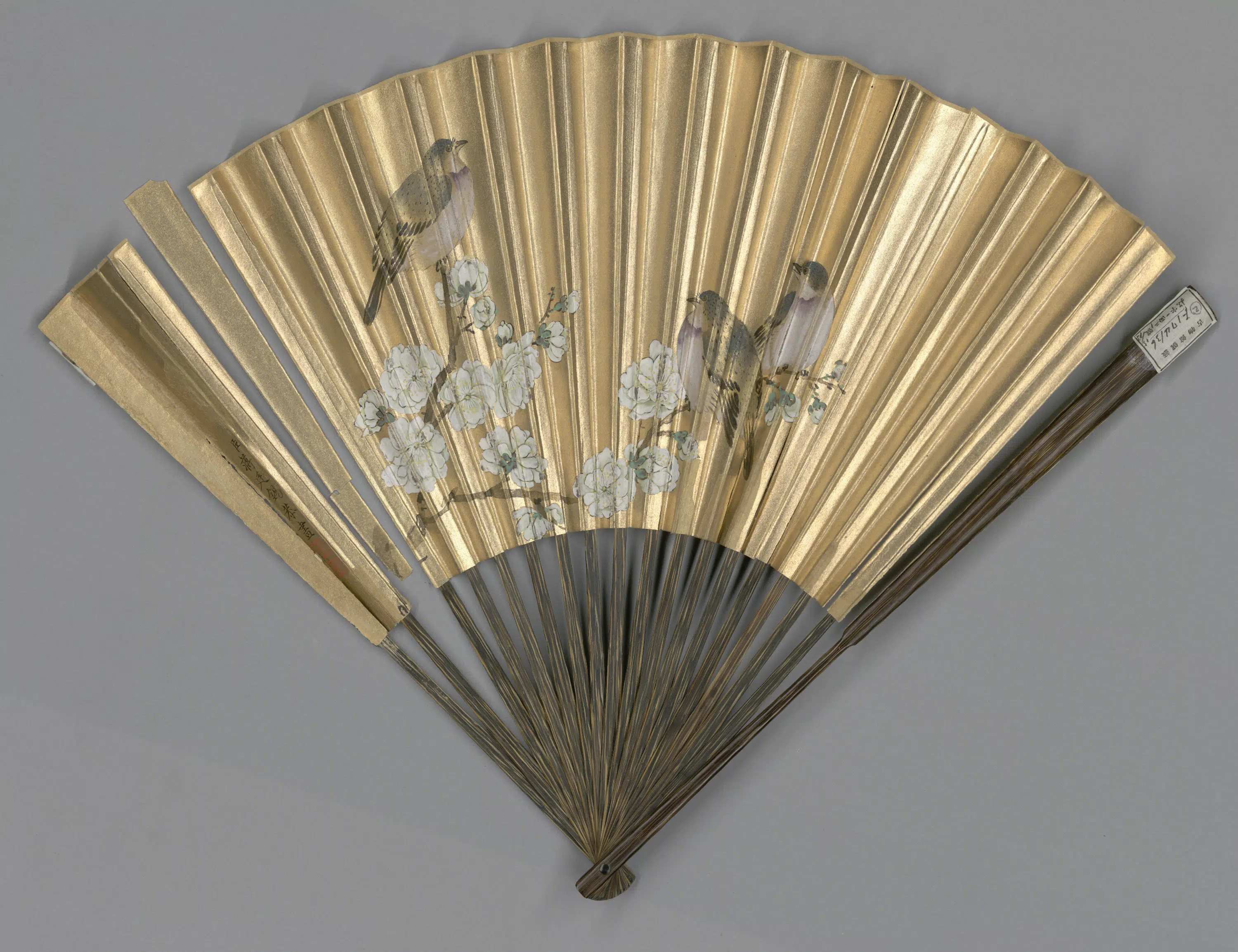 清代【爱新觉罗玄烨-康熙】《蒋廷锡画花鸟玄烨咏自鸣钟诗成扇》