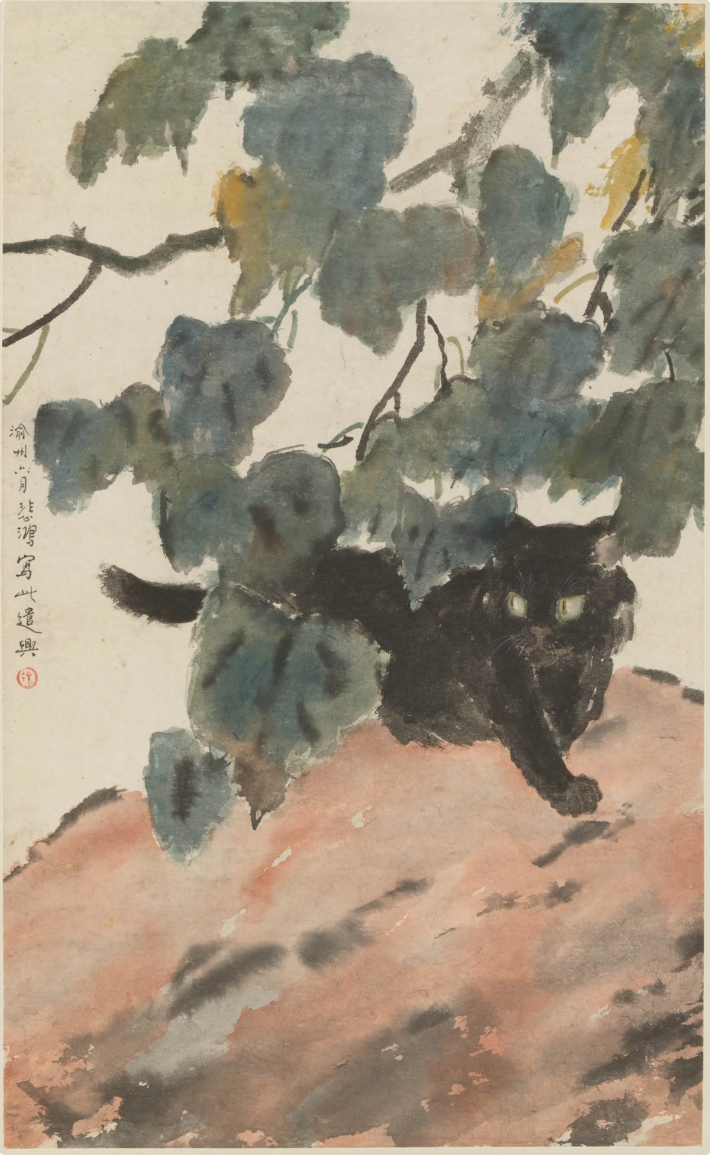 近现代【徐悲鸿】《黑猫图轴》