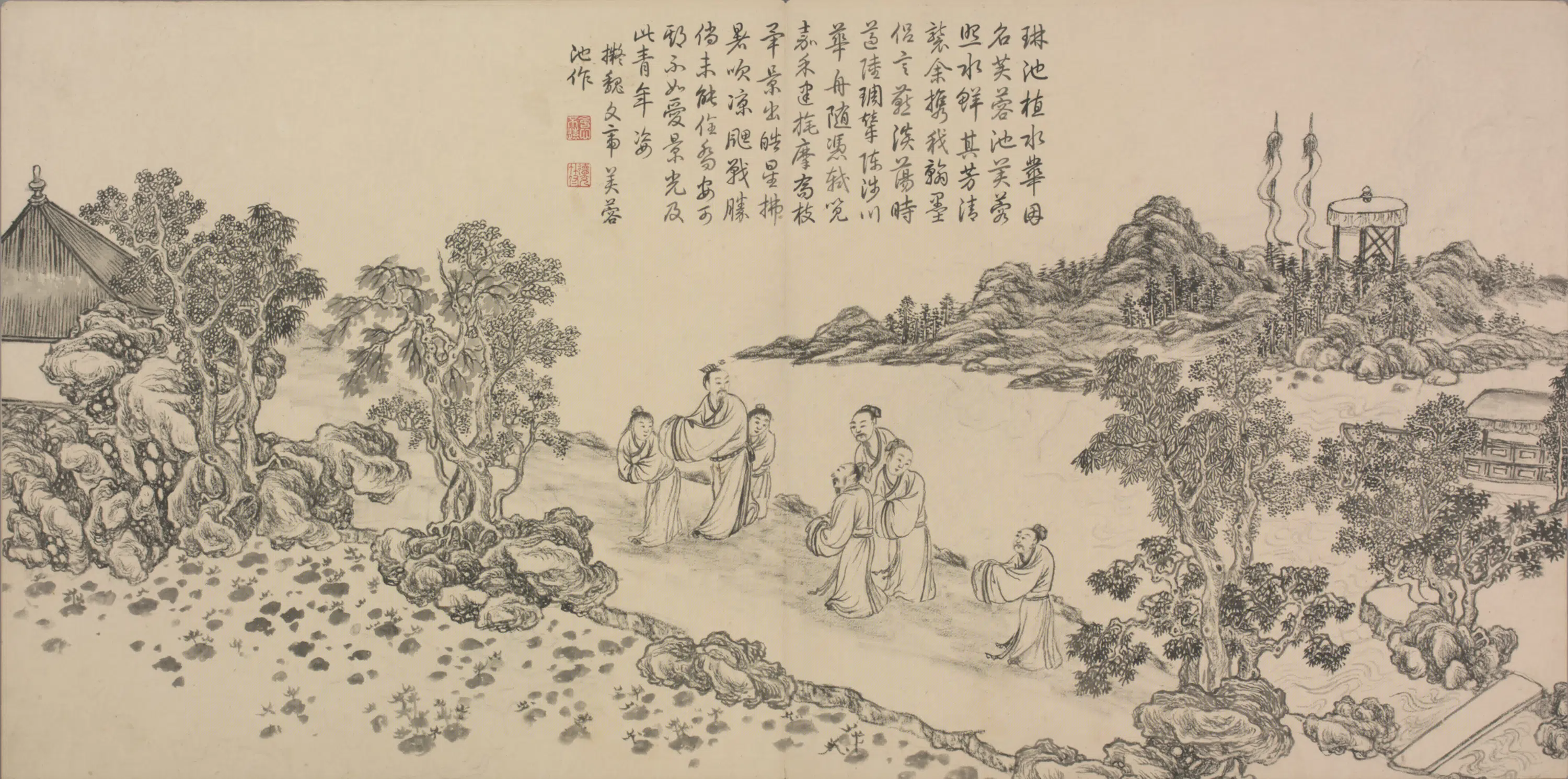 清代【董邦达】《画弘历和江文通诗意图册(30开)》 第12张 清代【董邦达】《画弘历和江文通诗意图册(30开)》 第12张