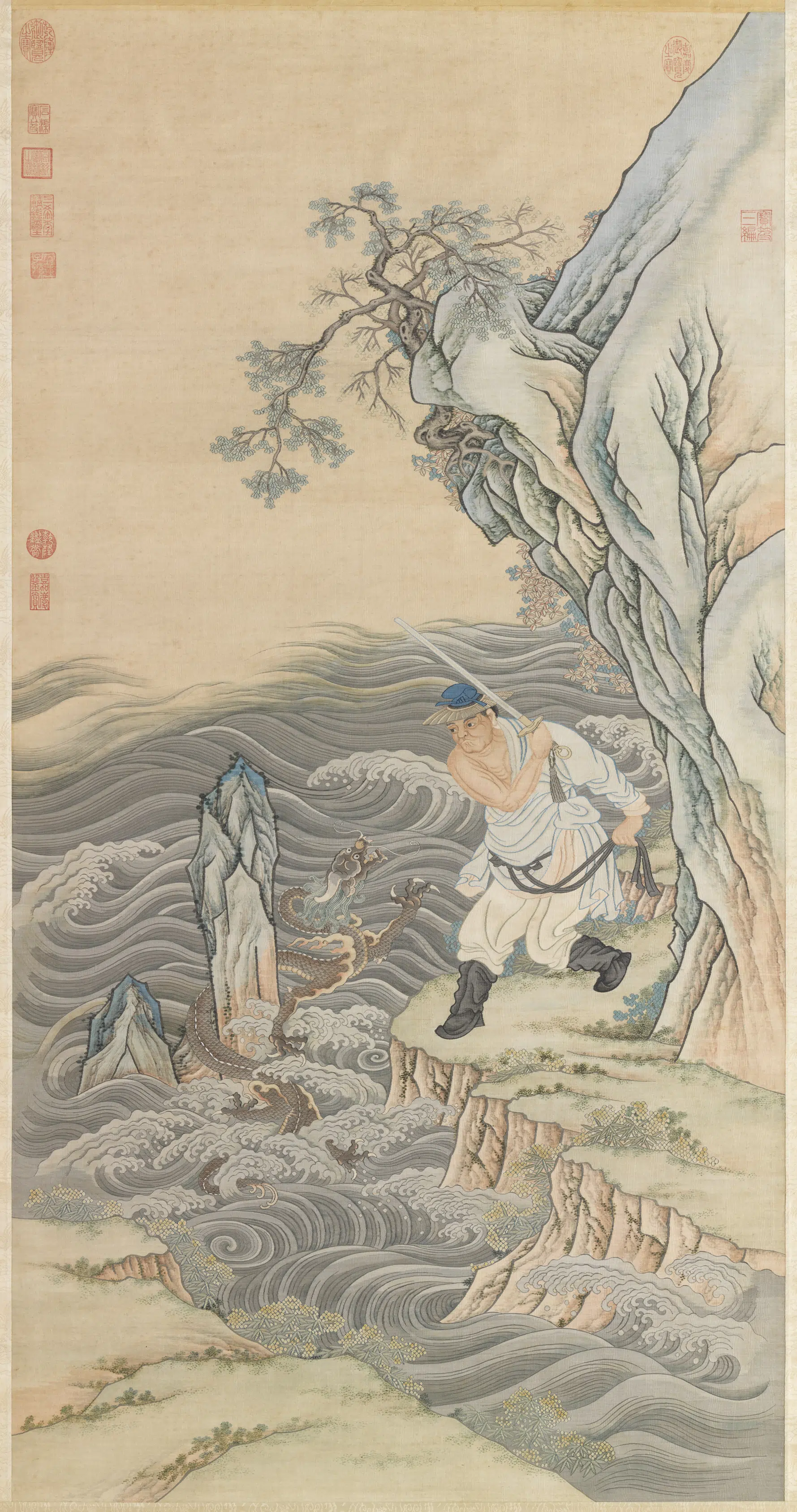 《缂丝周处击蛟图轴》