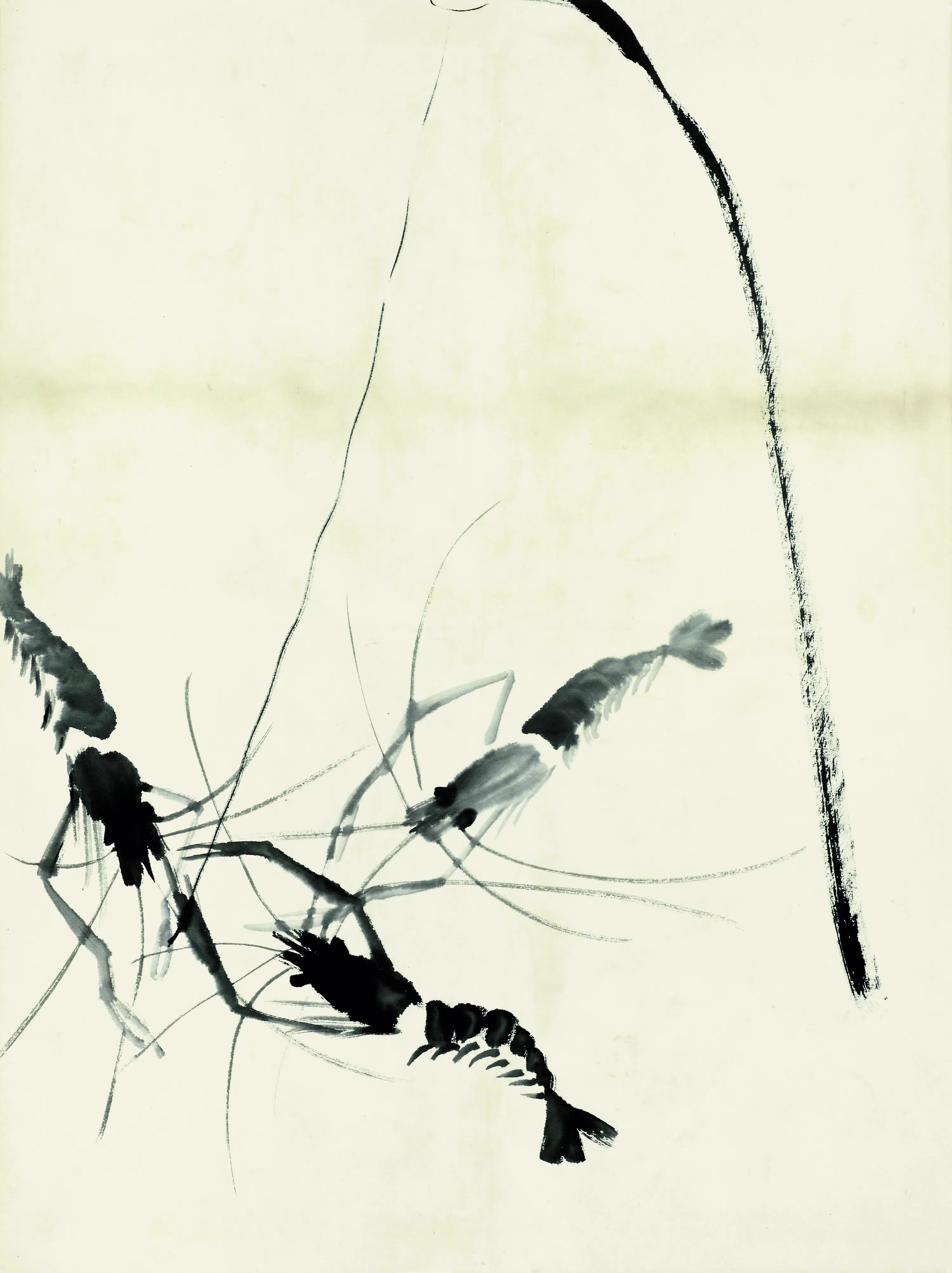 近现代【齐白石】《鱼虾册页三墨虾长芦》