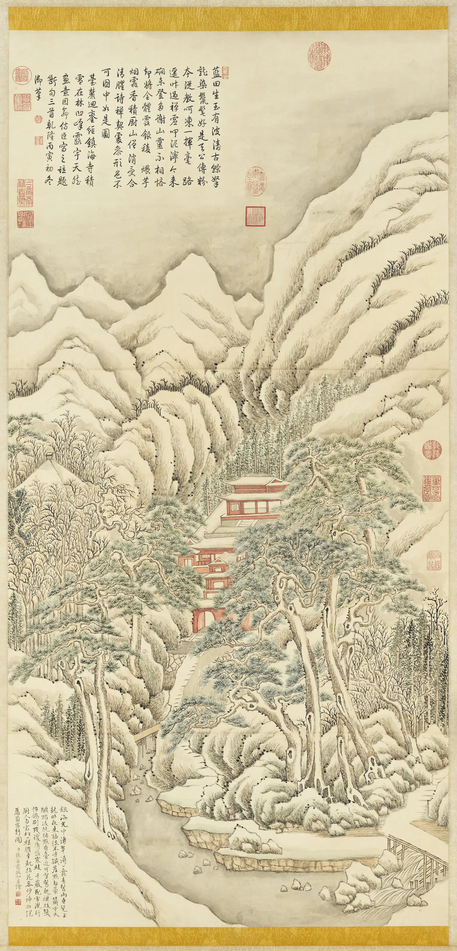 清代【张若霭】《画镇海寺雪景图轴》