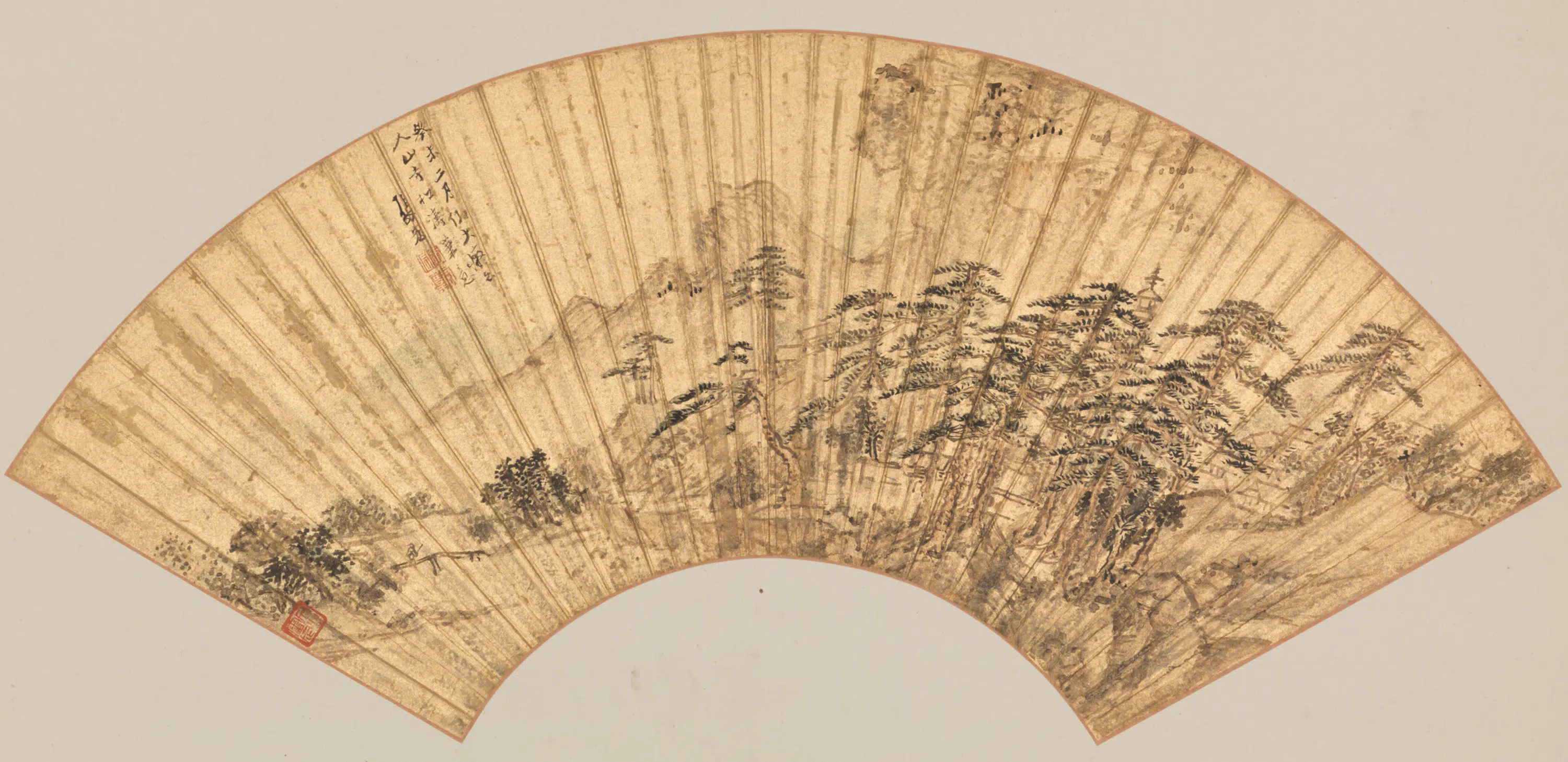 明朝【张宏】《山寺松涛扇》