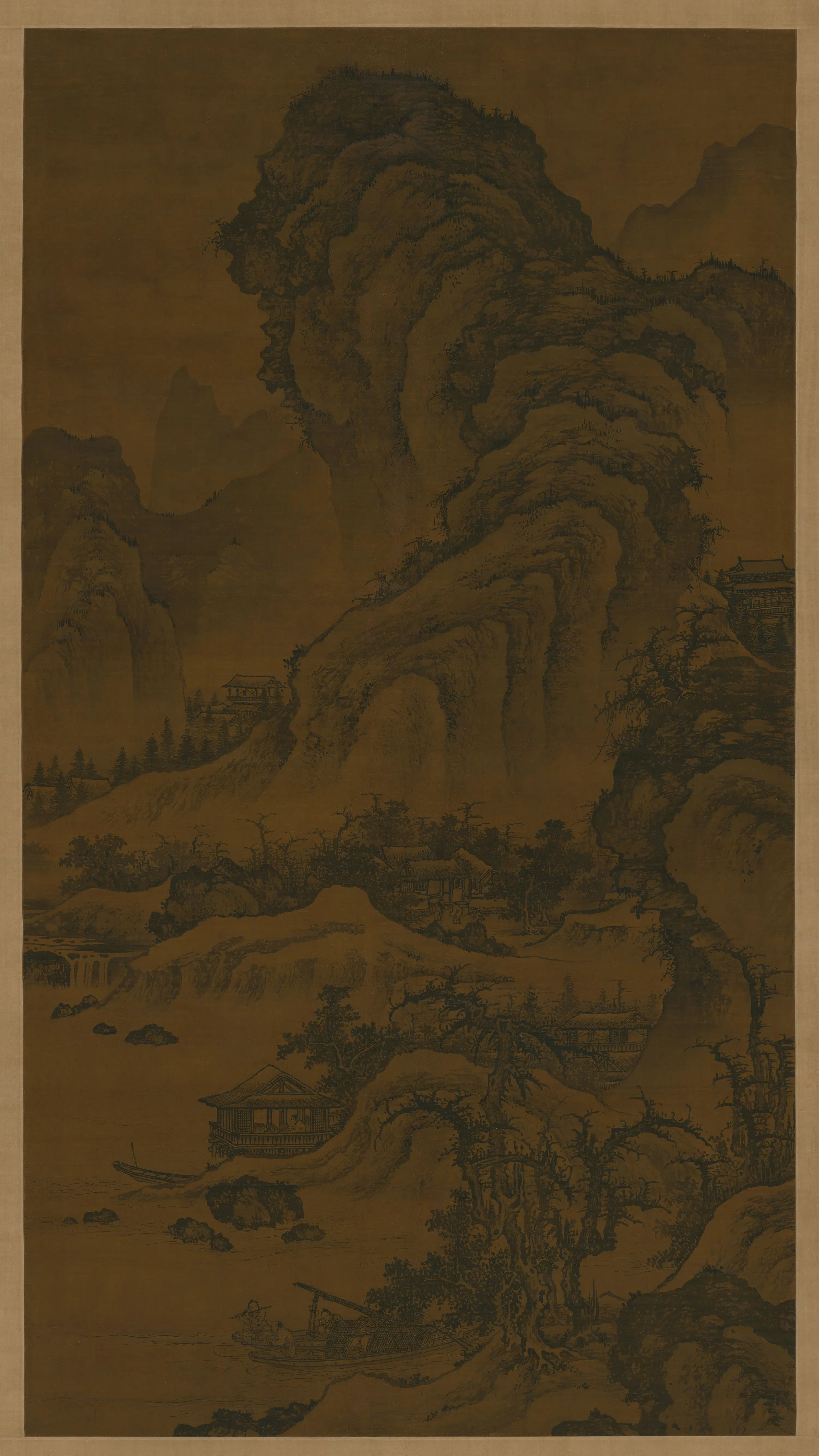 明朝【李在】《阔渚遥峰图轴》