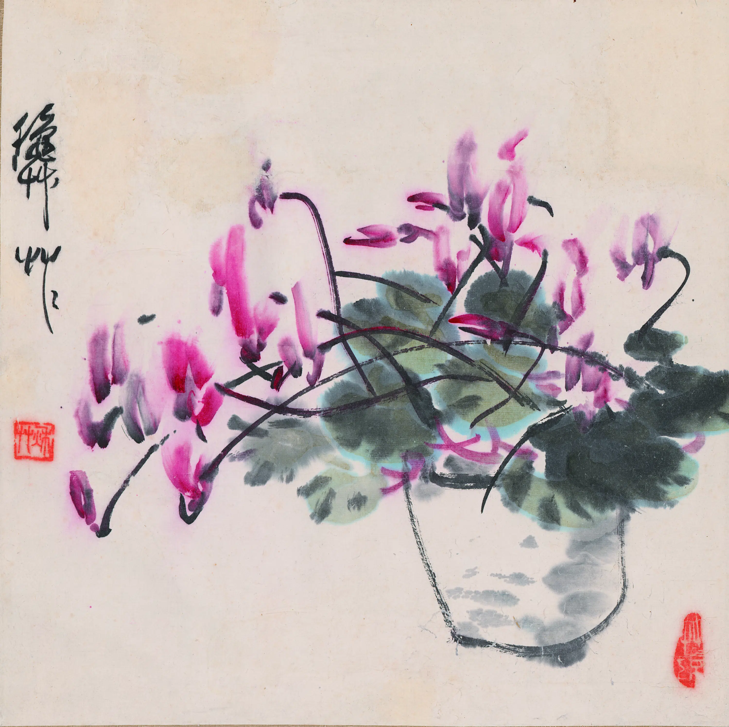 近现代【陈秋草】《兔子花图》
