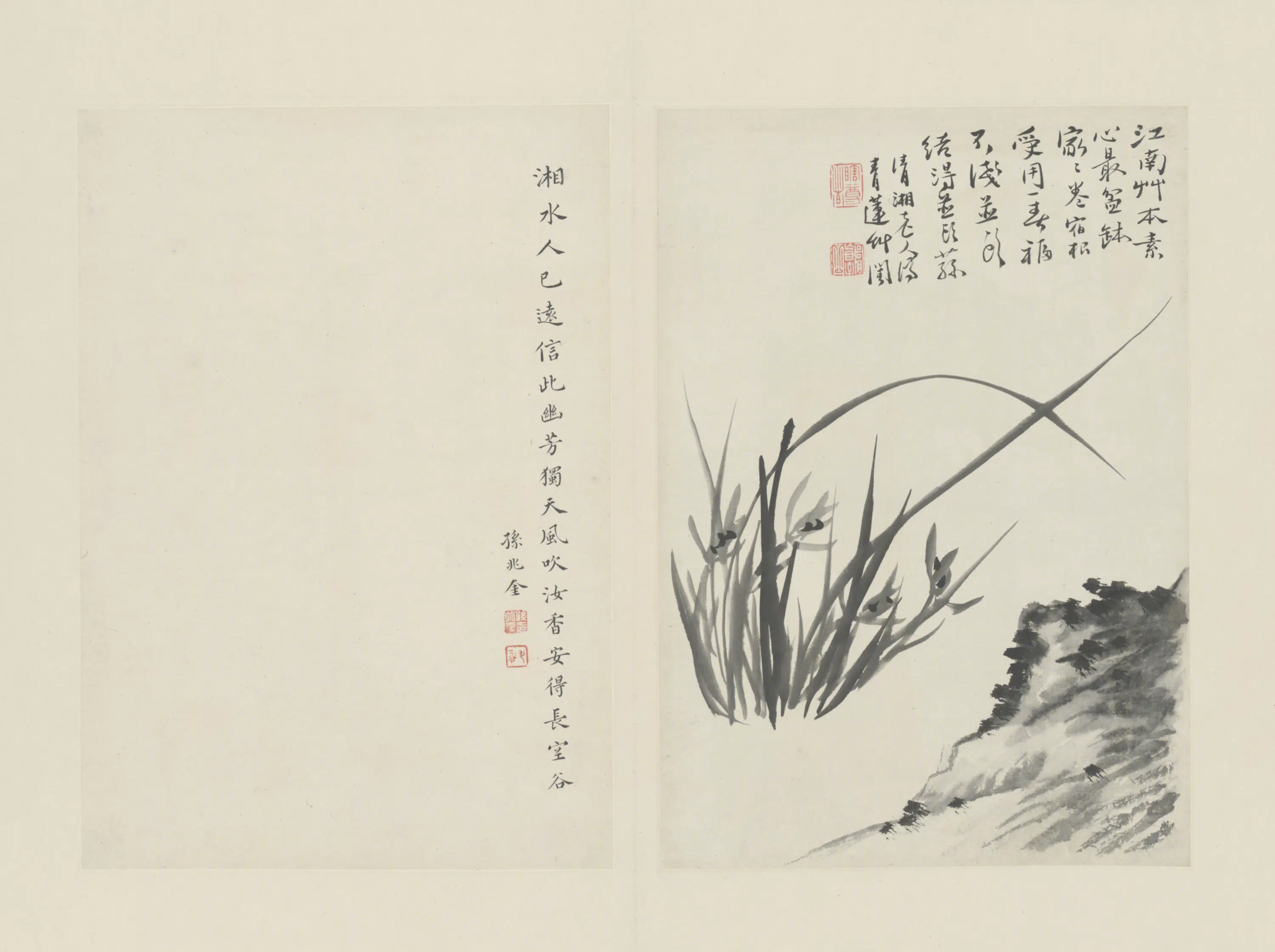 清代【原济】《兰竹册－坡石兰草》