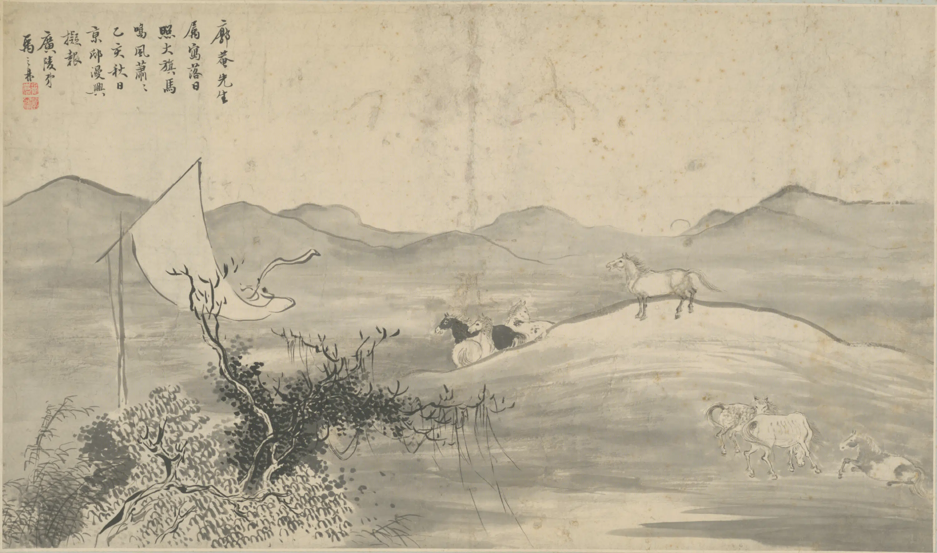 清代【禹之鼎】《落日马鸣图横轴》 第1张 清代【禹之鼎】《落日马鸣图横轴》 第1张