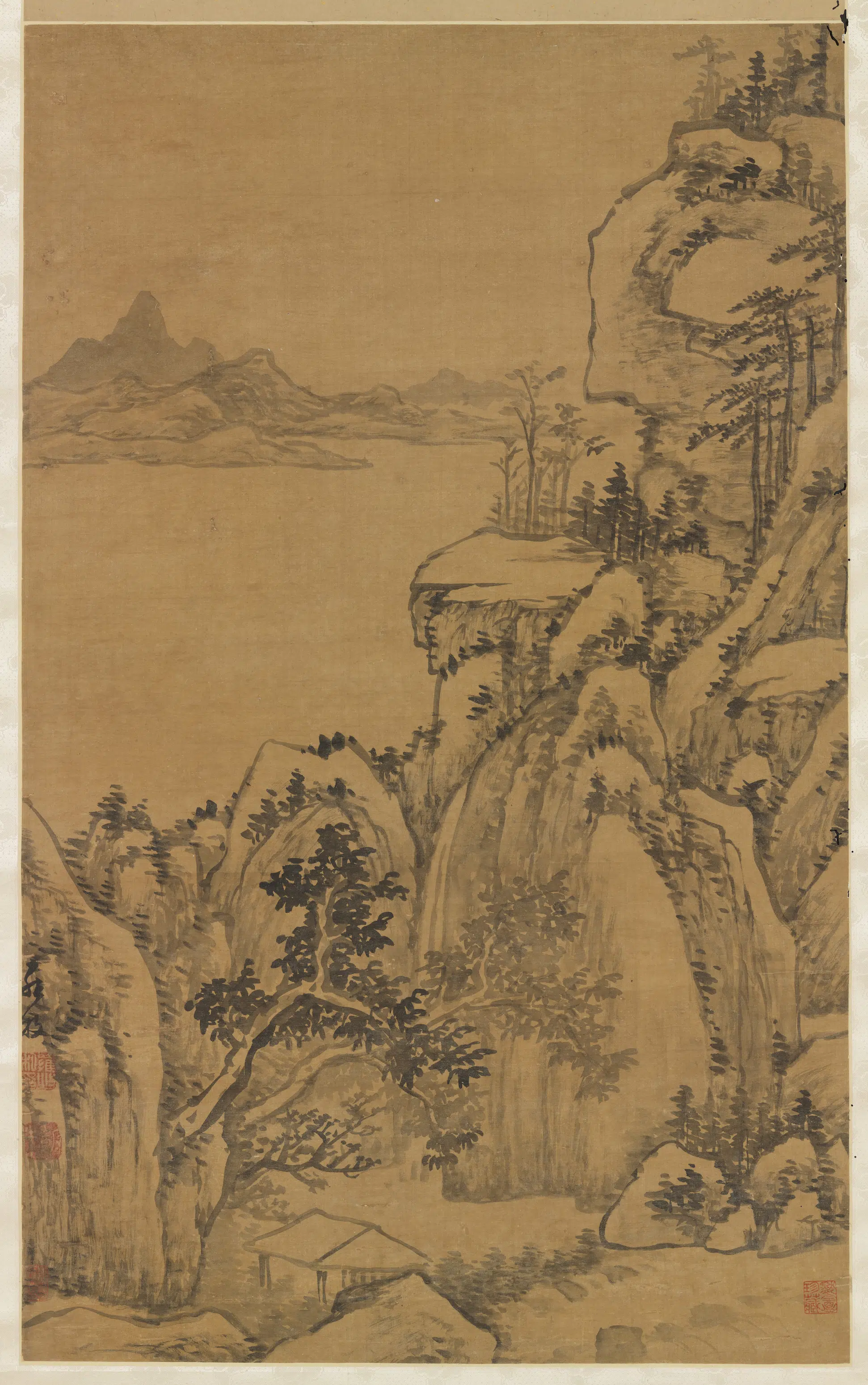 清代【罗牧】《山水四屏图轴》 第2张