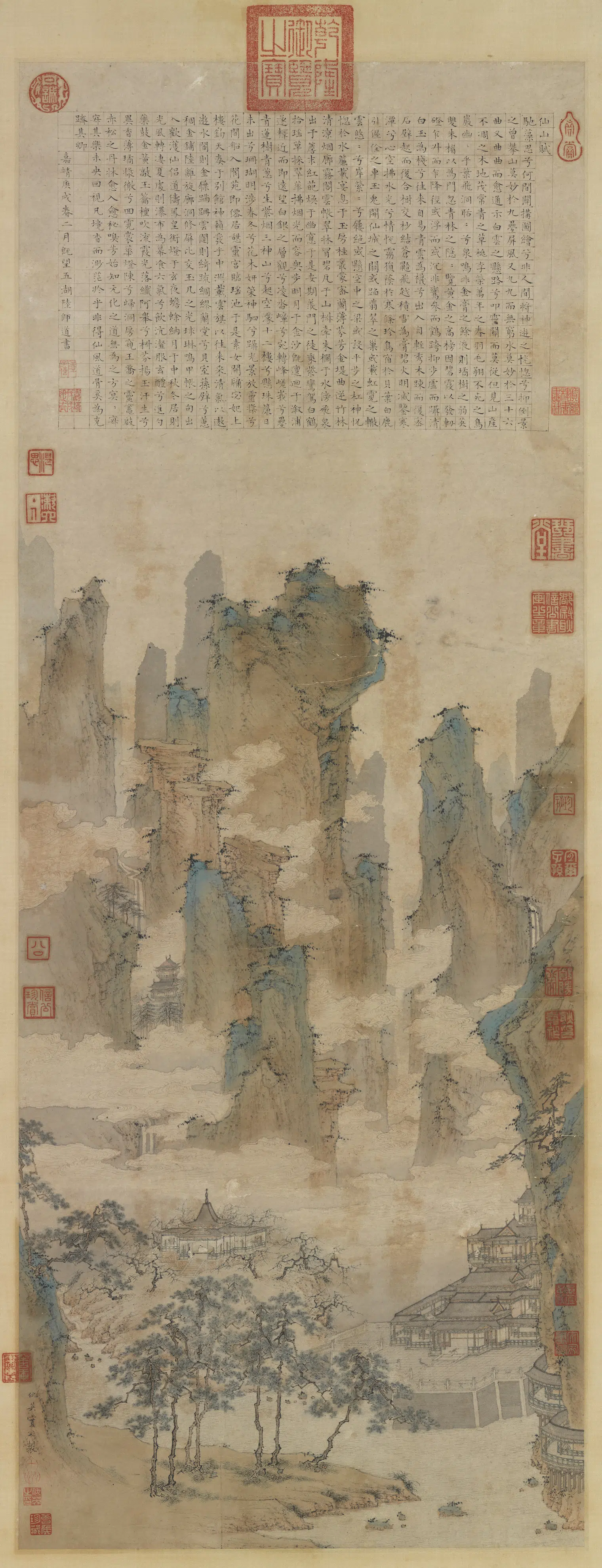 明朝【仇英】《仙山楼阁图轴》