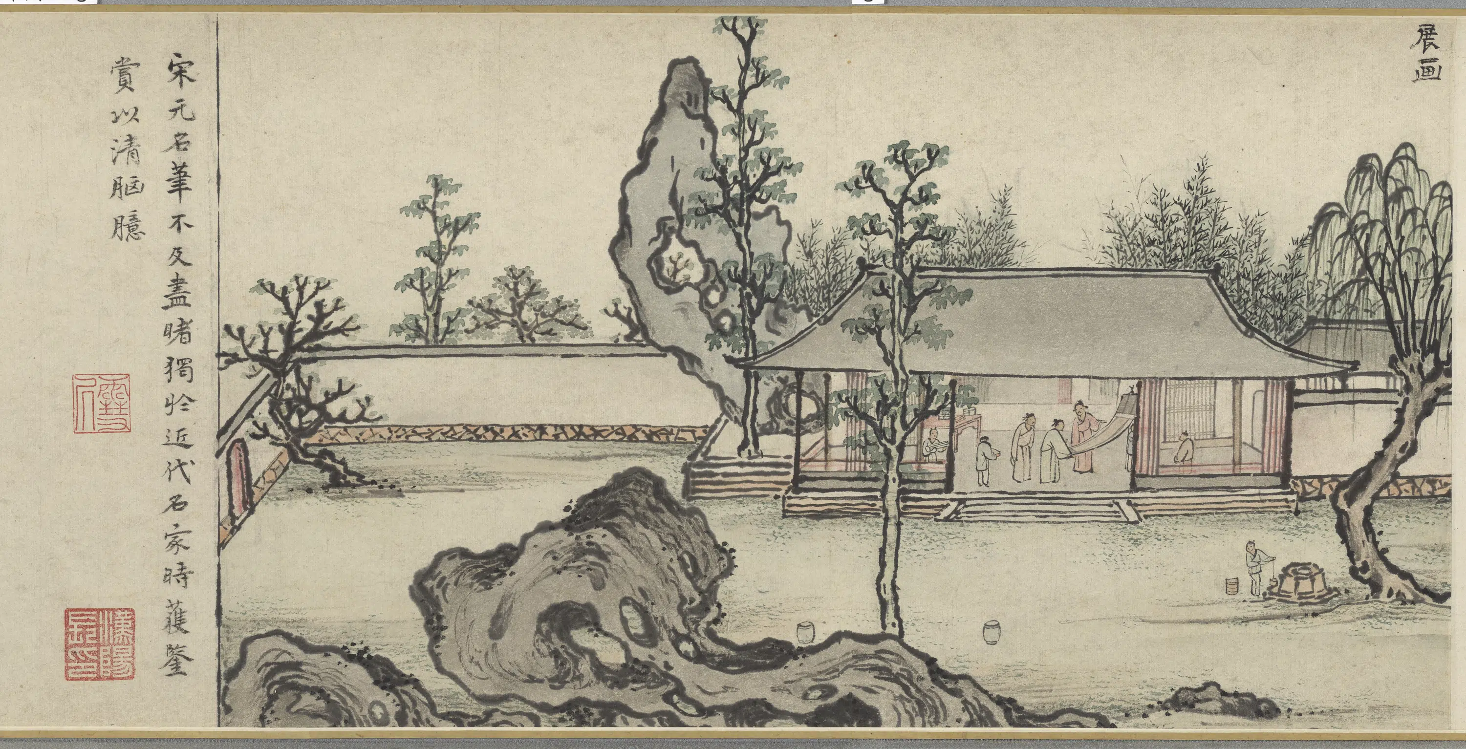 明朝【孙克弘】《销闲课图卷-展画》