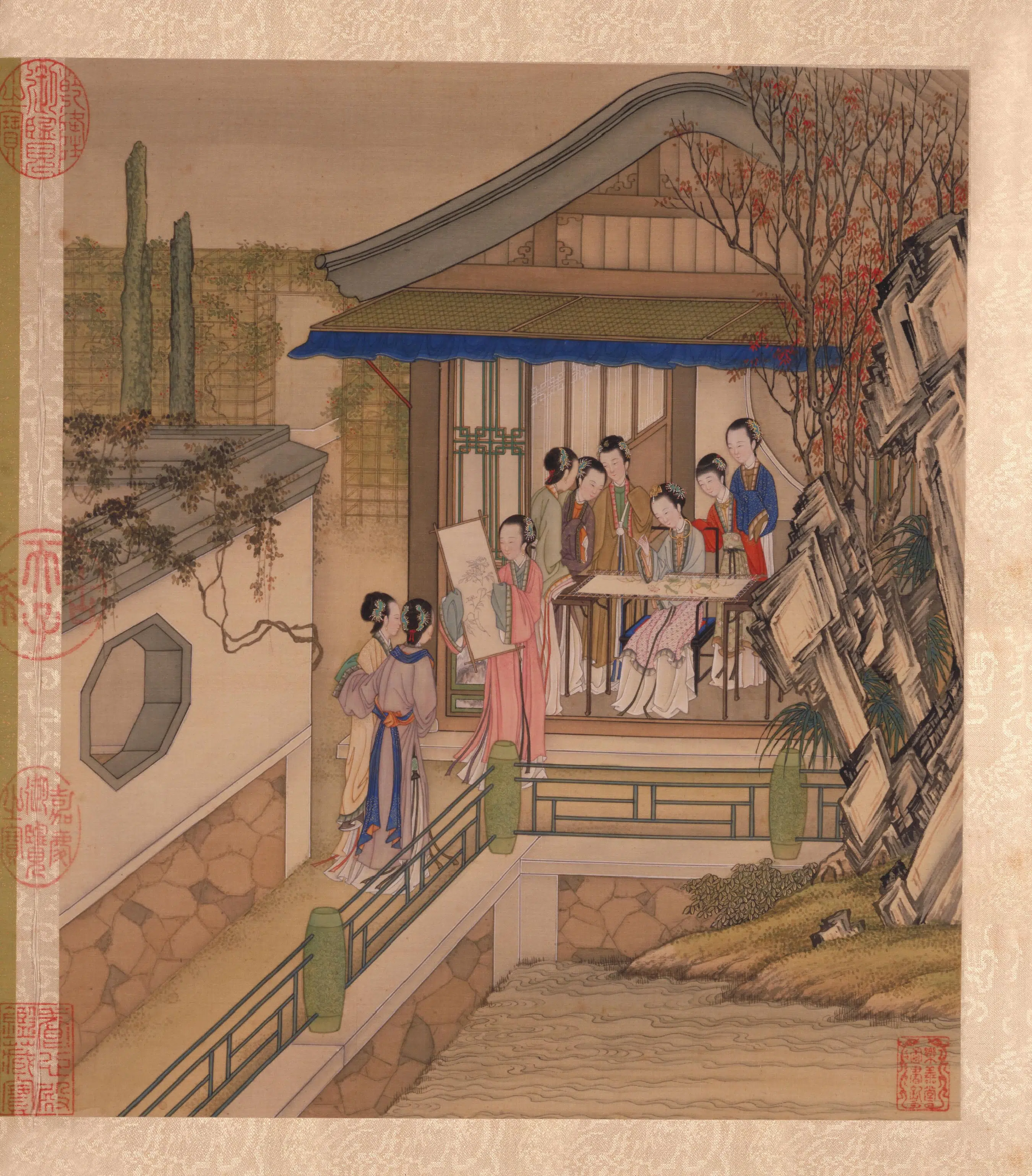 清代【陈枚】《月曼清游图册十二开-(碧池采莲)》 第4张 清代【陈枚】《月曼清游图册十二开-(碧池采莲)》 第4张