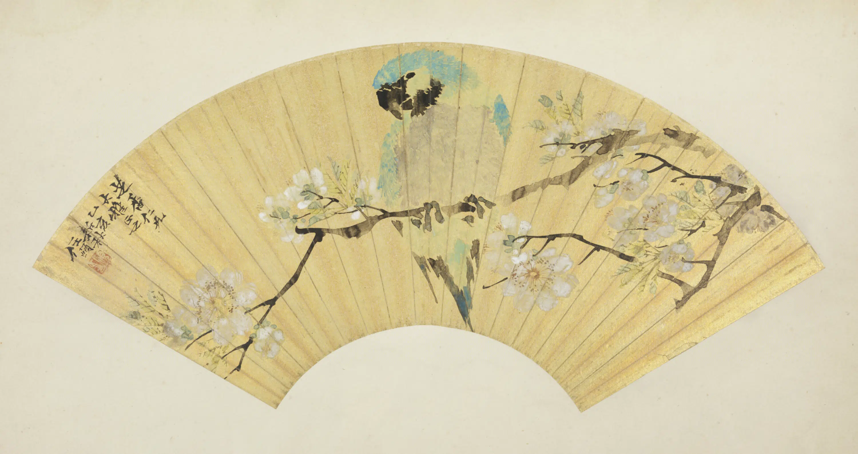 清代【任颐】《花鸟扇-1》