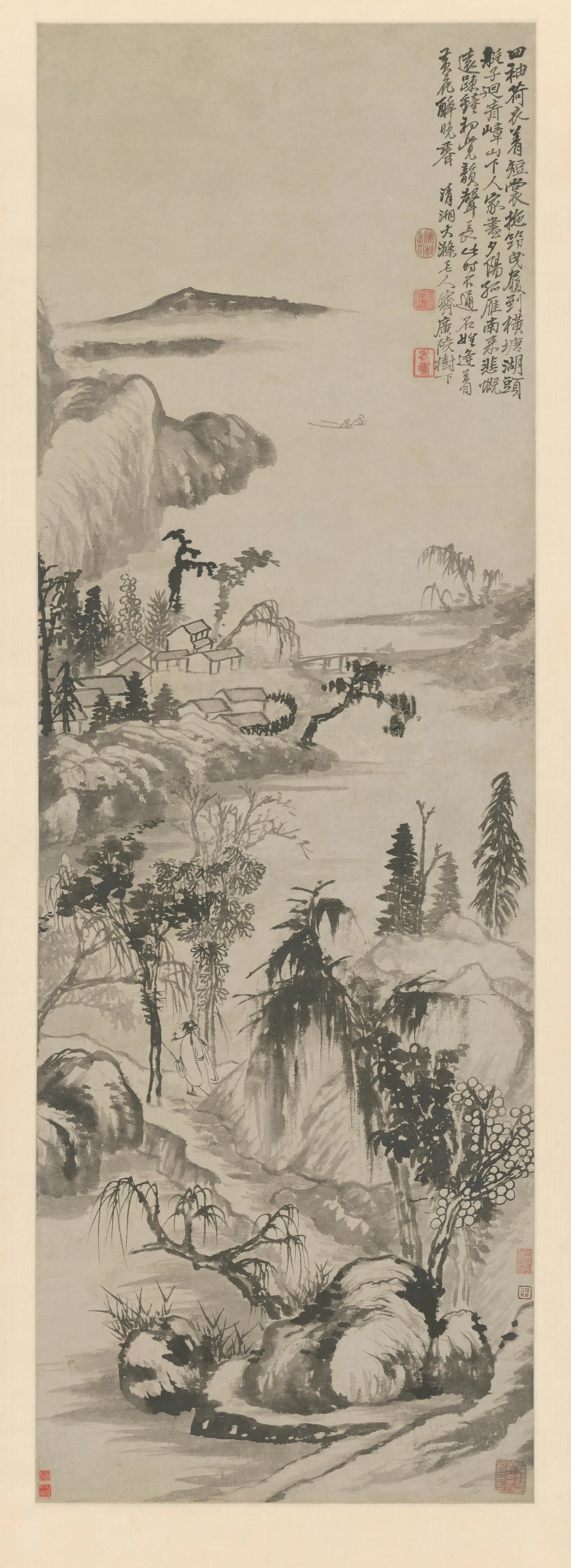 清代【石涛】《横塘曳履图轴》