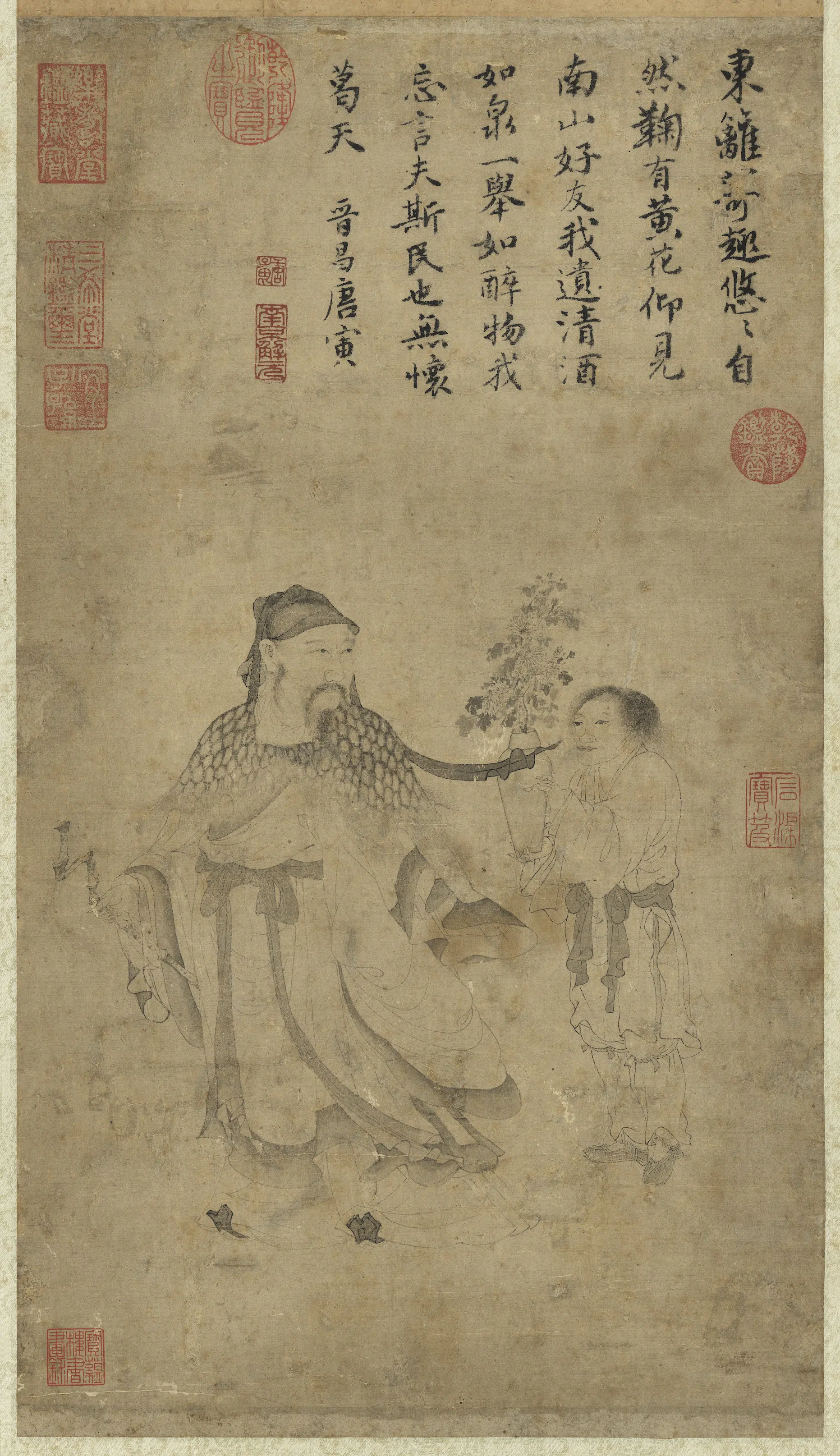 明朝【唐寅】《采菊图轴》